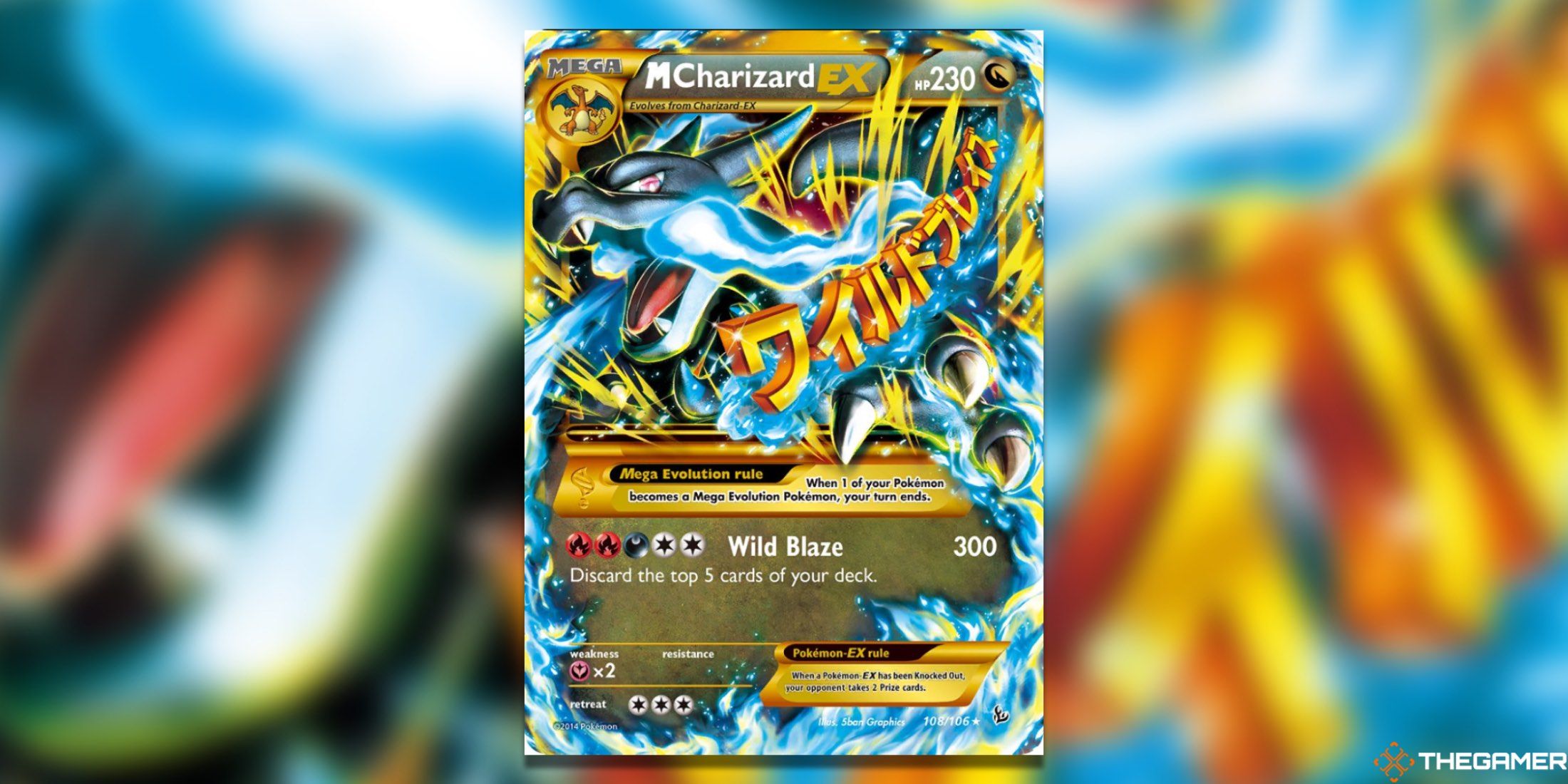 The Mega Charizard X in Flashfire from the Pokemon TCG.