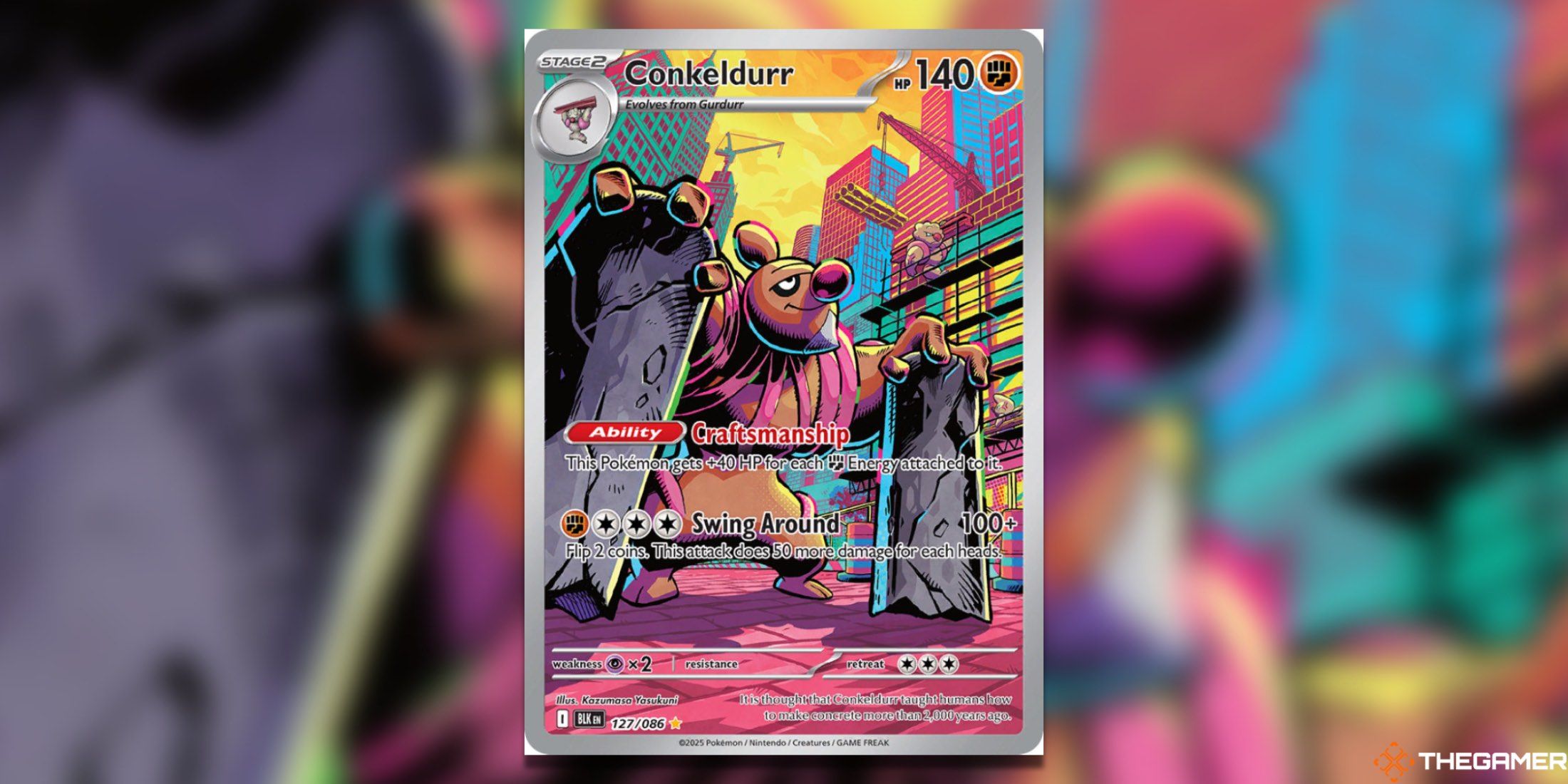 The Black Bolt & White Flare Illustration Rare Conkeldurr from the Pokemon TCG.