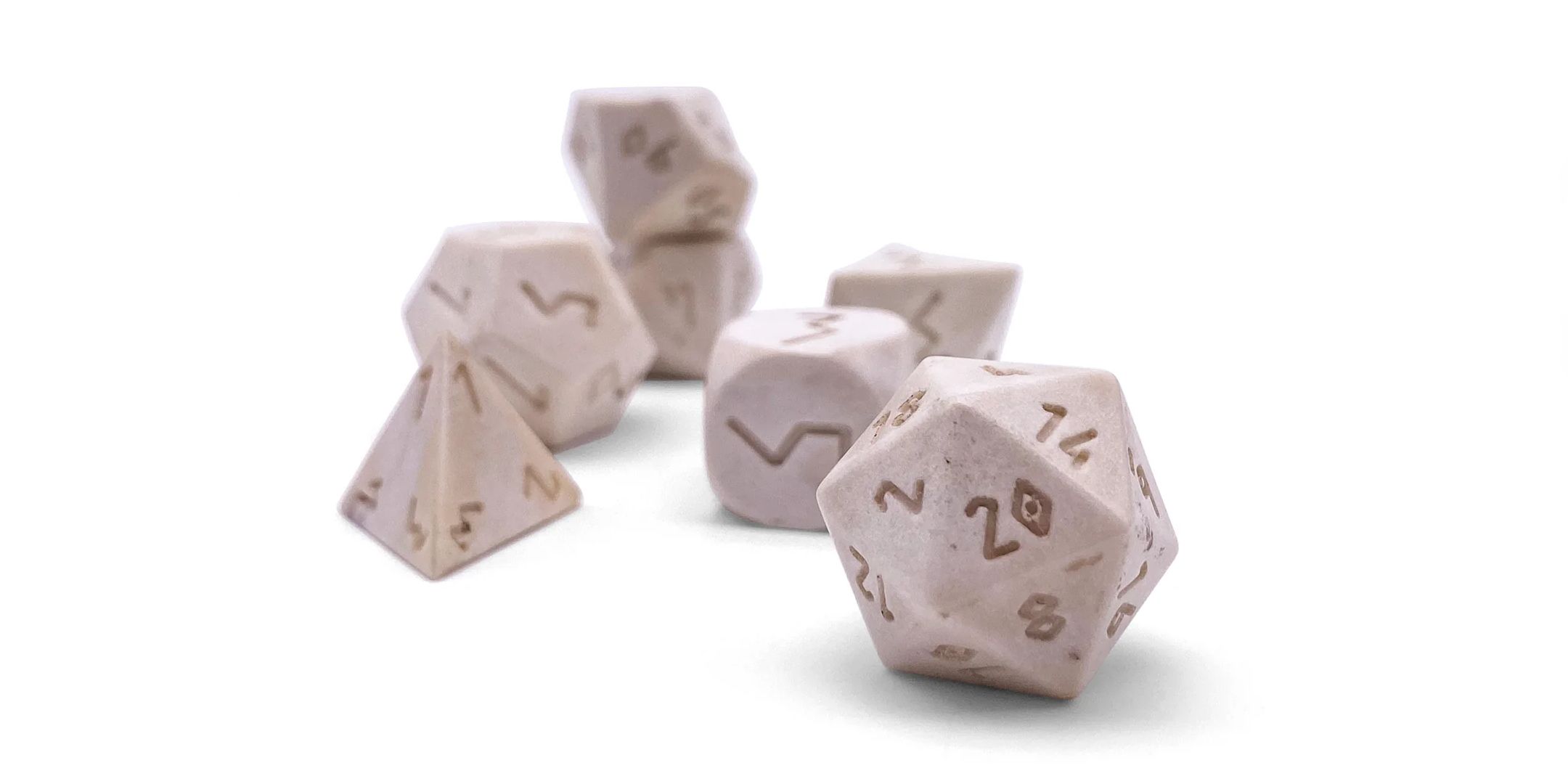 Promotional Image of the Whitetail deer antler rpg dice set by norse foundry.