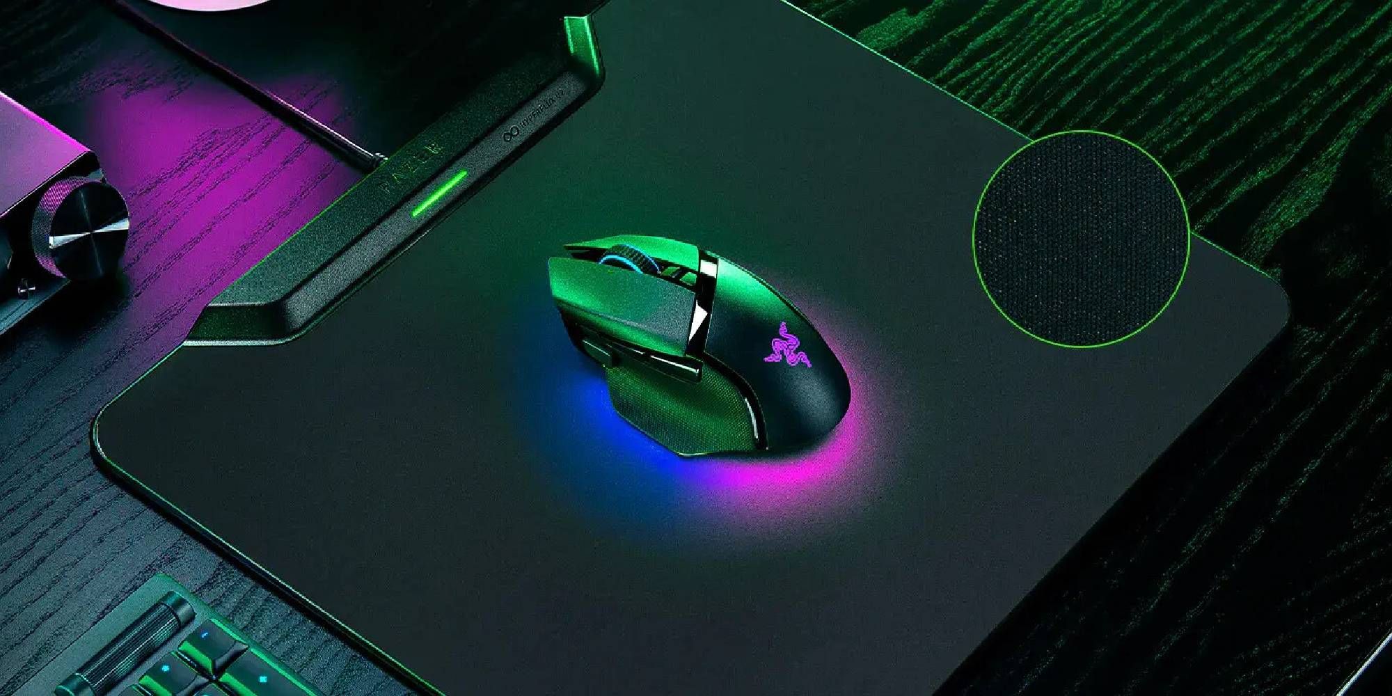 razer Mouse On HyperFlux Wireless Charging Mouse Pad.