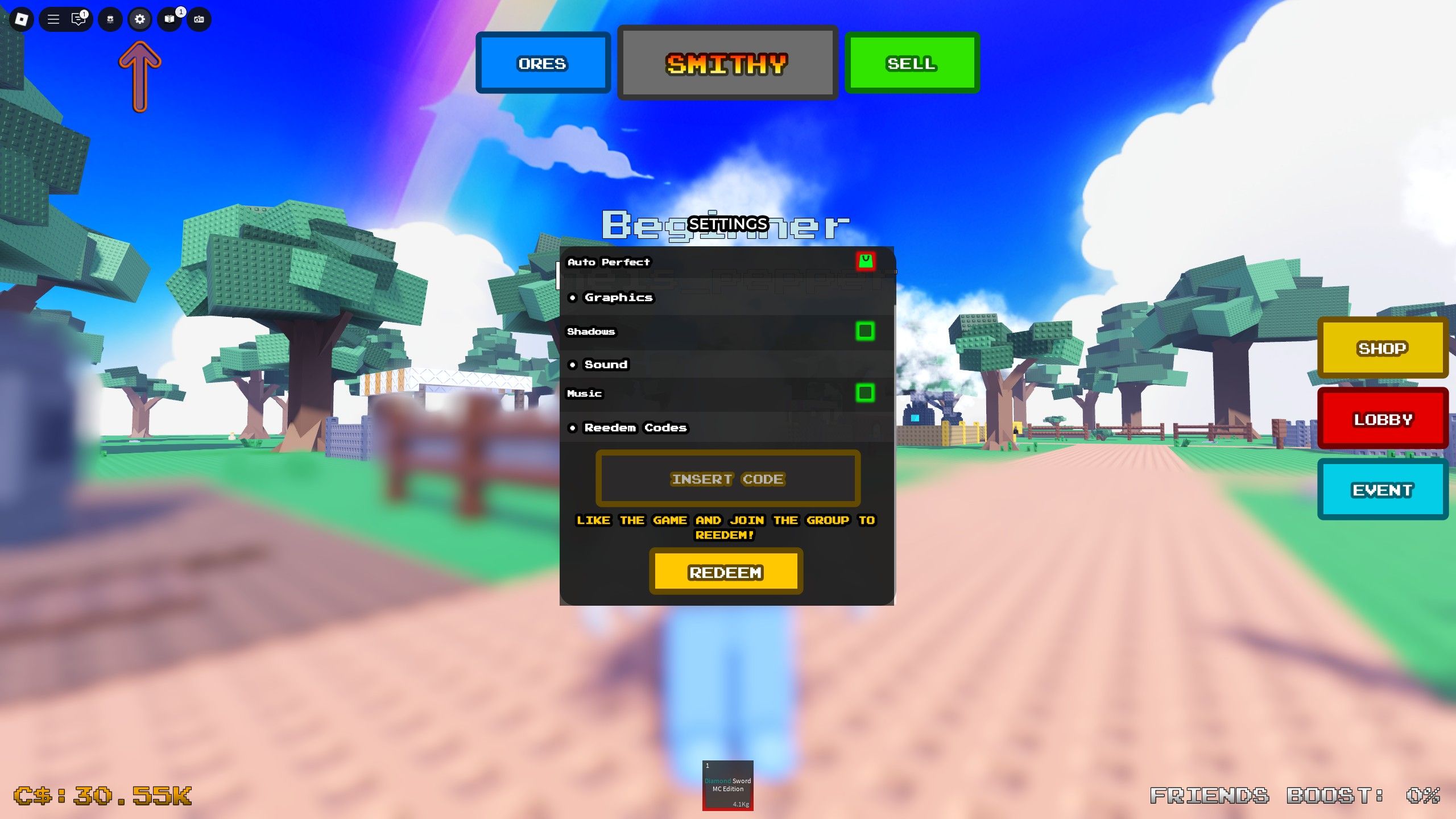 the codes box in Forge Master on Roblox