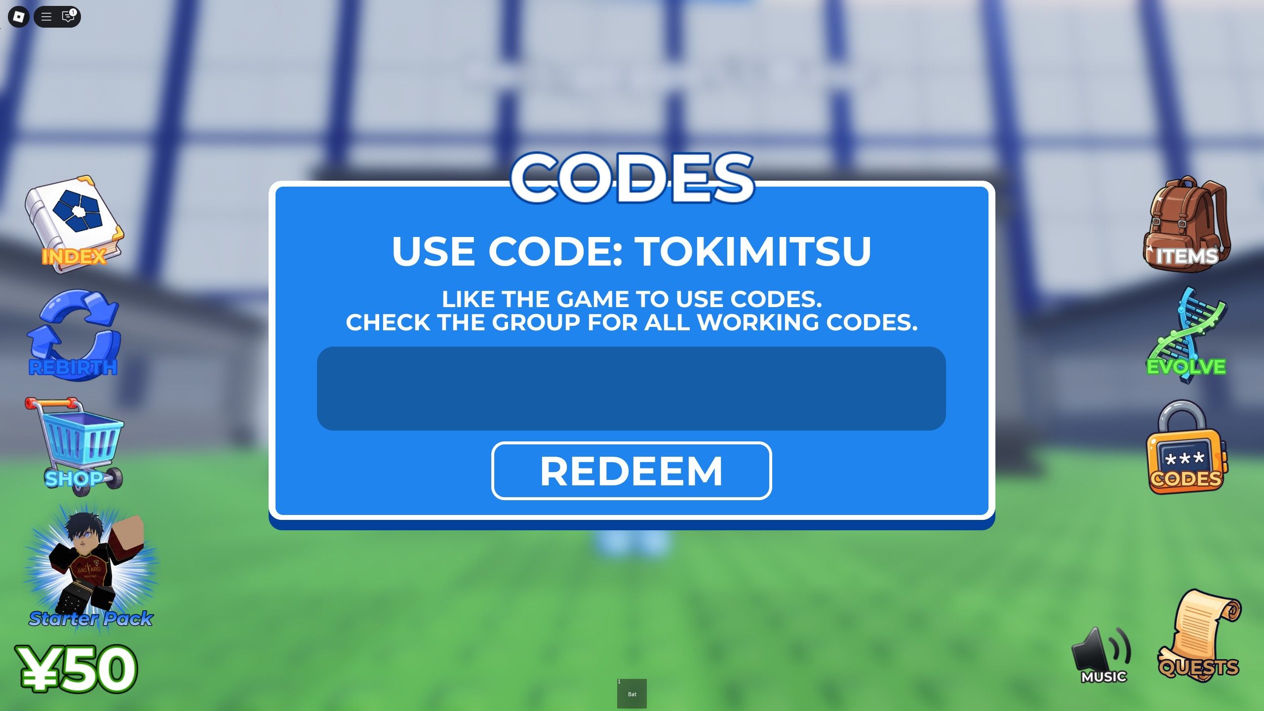 the codes box in Steal a Blue Lock Character on Roblox