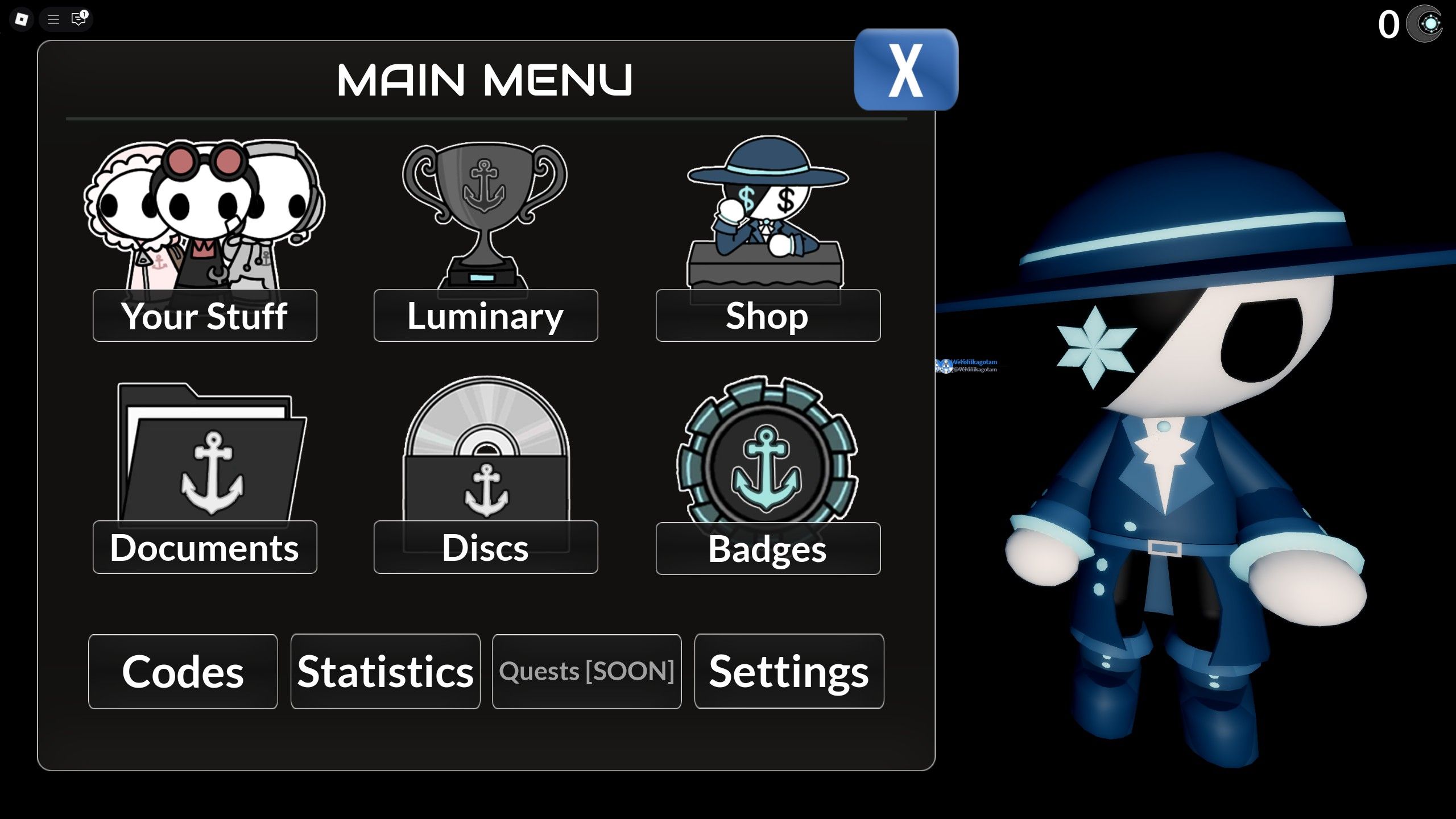 the main menu in Anchored on Roblox