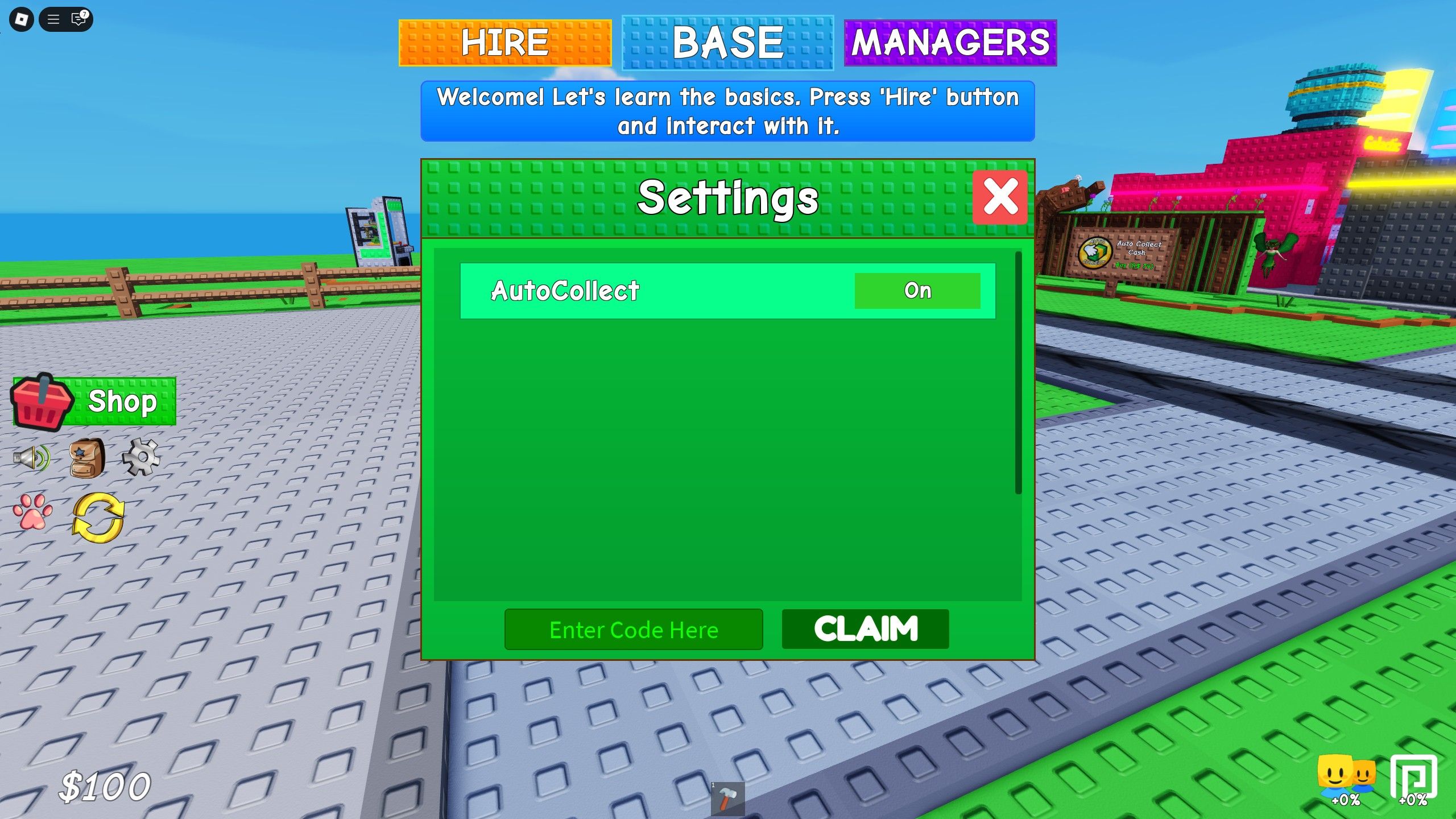 the settings menu in Grow a Business on Roblox