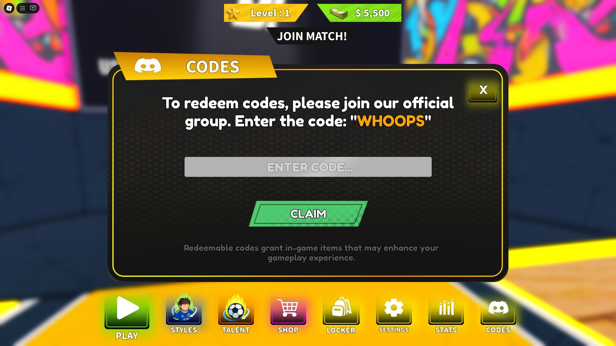 the codes box in Tsubasa: Final Shot on Roblox