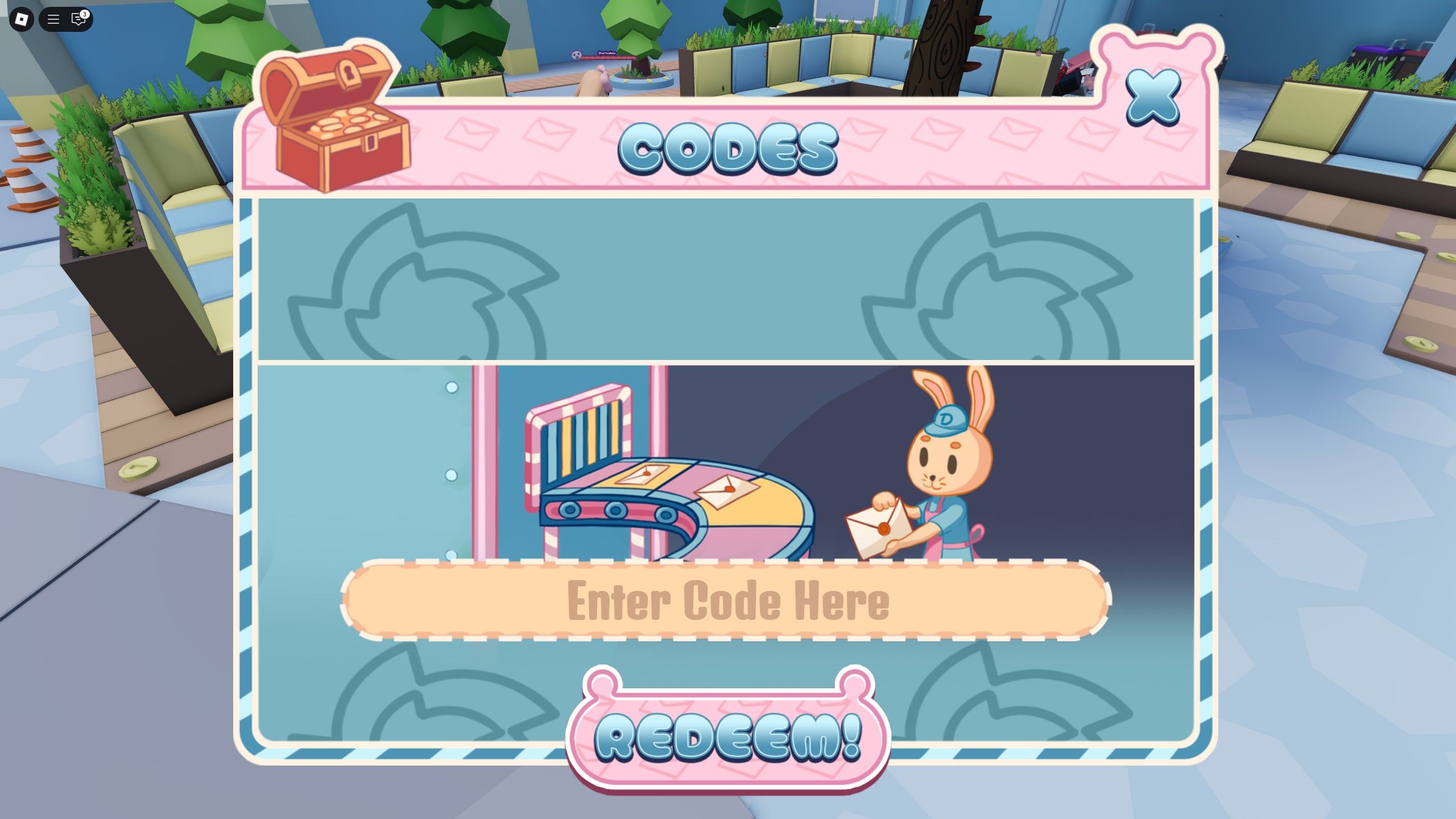 the codes box in Dolly's Factory on Roblox