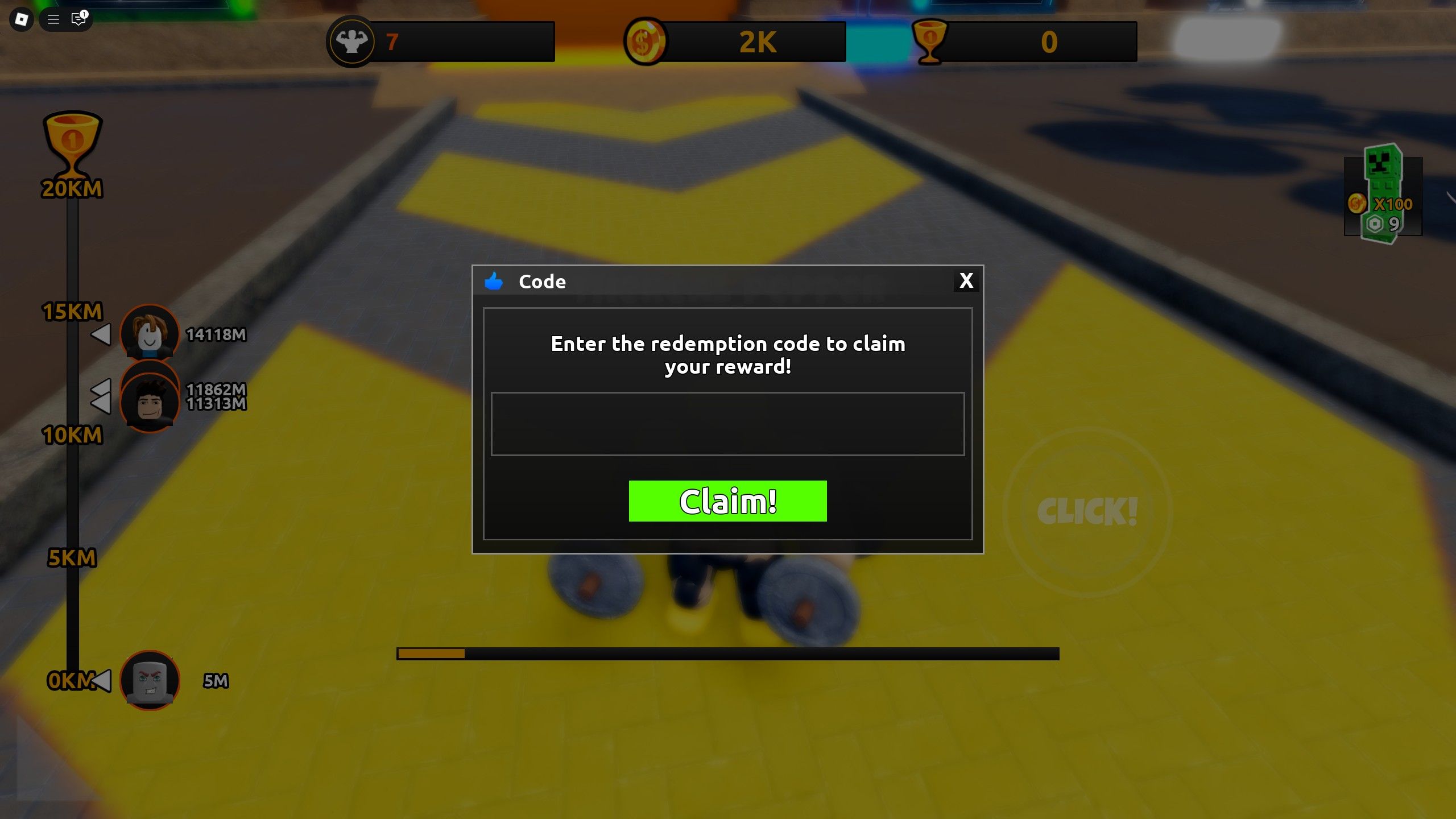 the codes box in Sisyphus Muscle Push on Roblox
