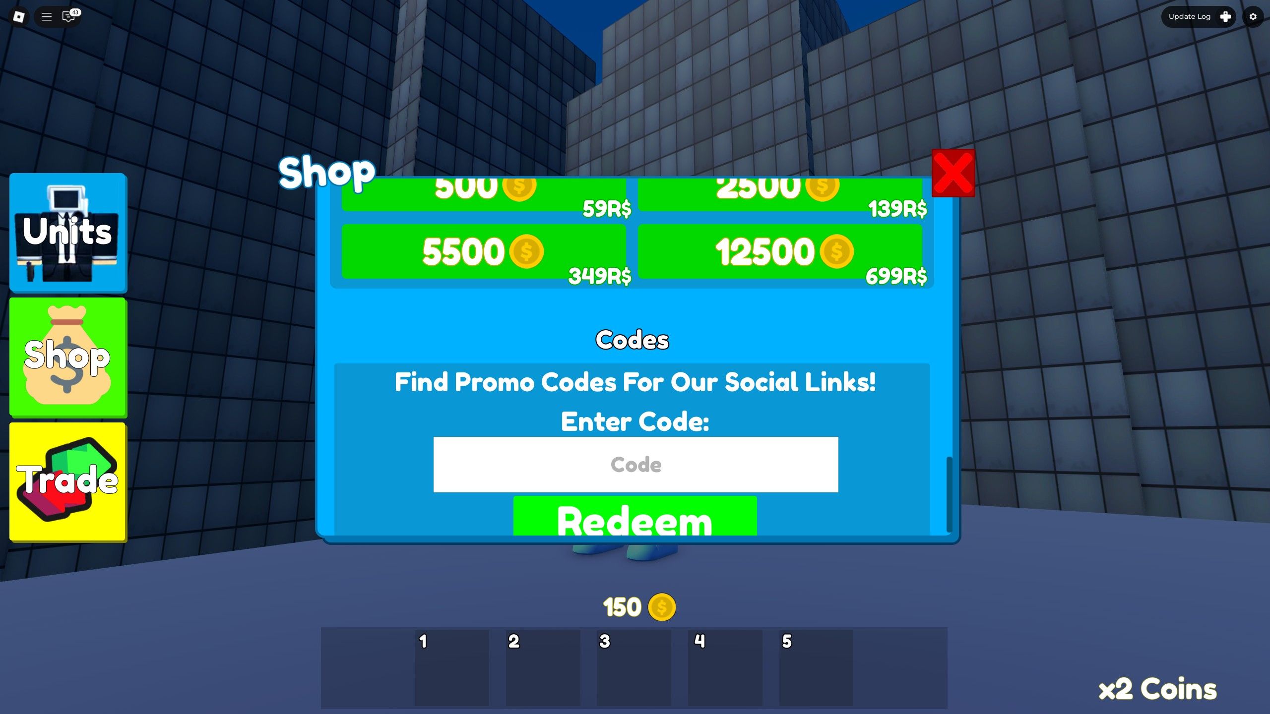 the codes box in Return To Toilet Tower Defense on Roblox