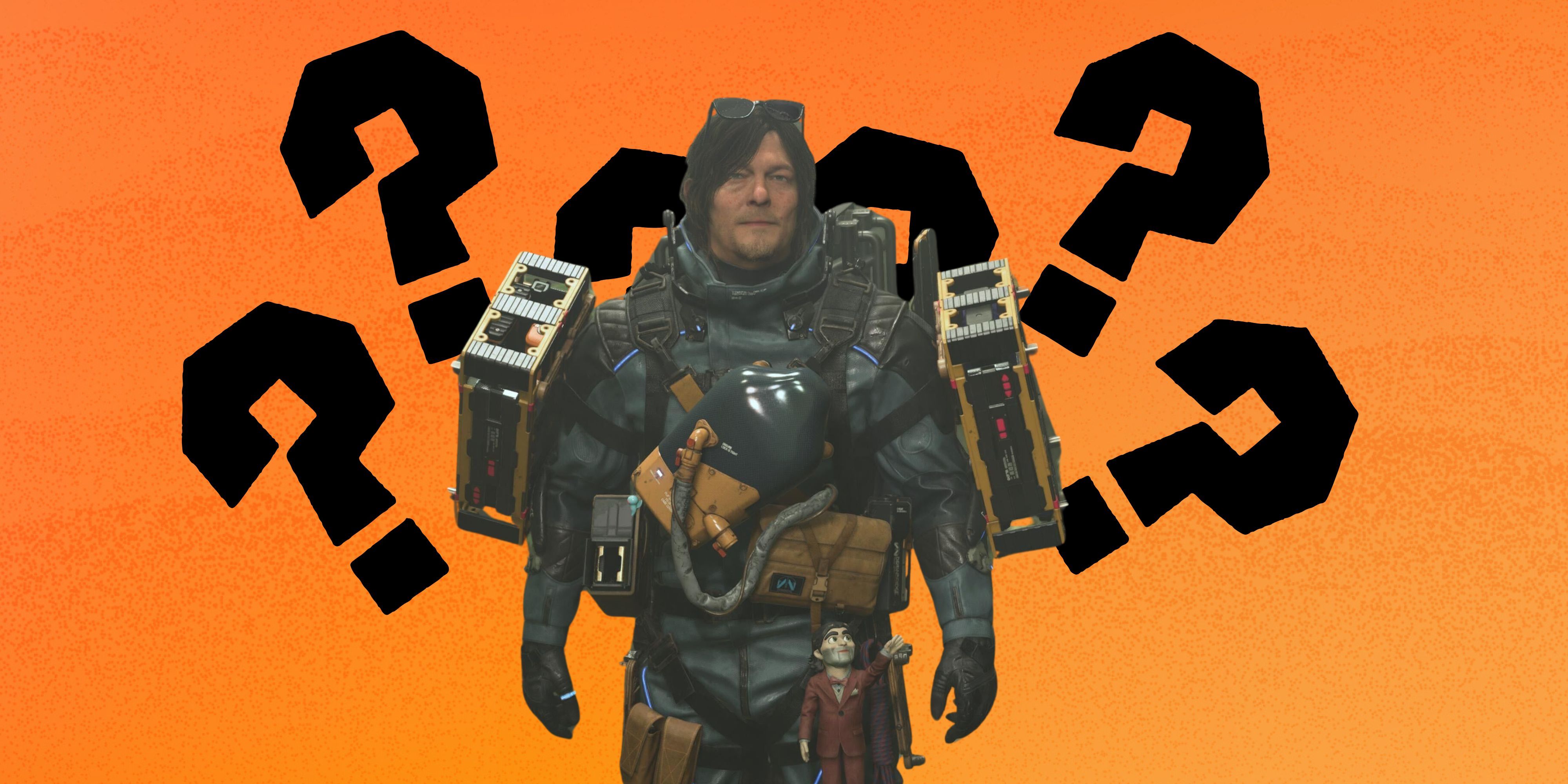 Sam Porter Bridges from Death Stranding 2 surrounded by question marks