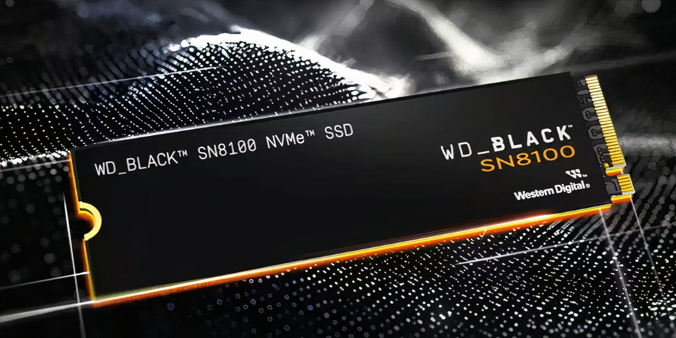 San disk WD Black SN8100 against black background.