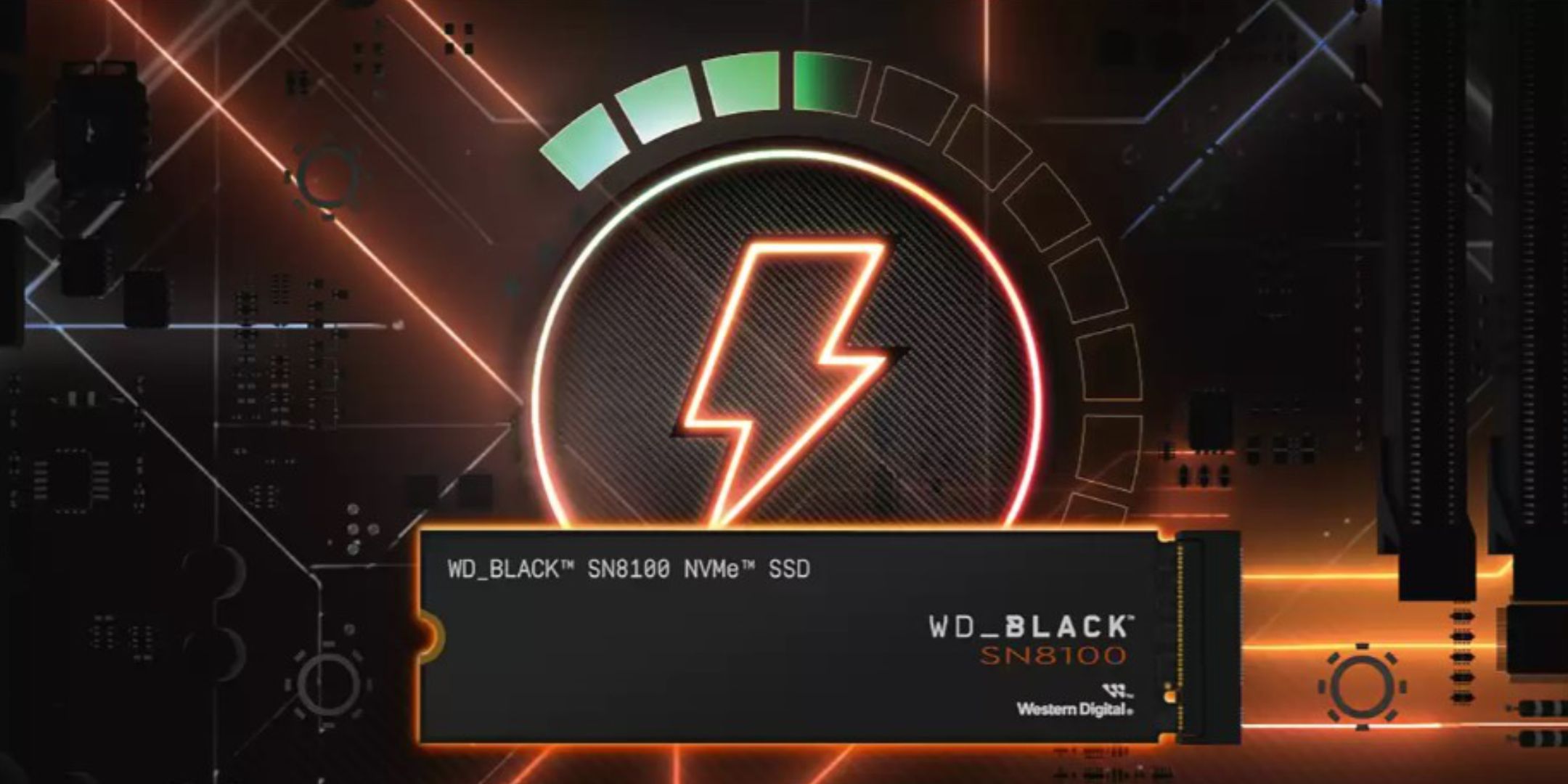 San disk WD Black SN8100 against power background.