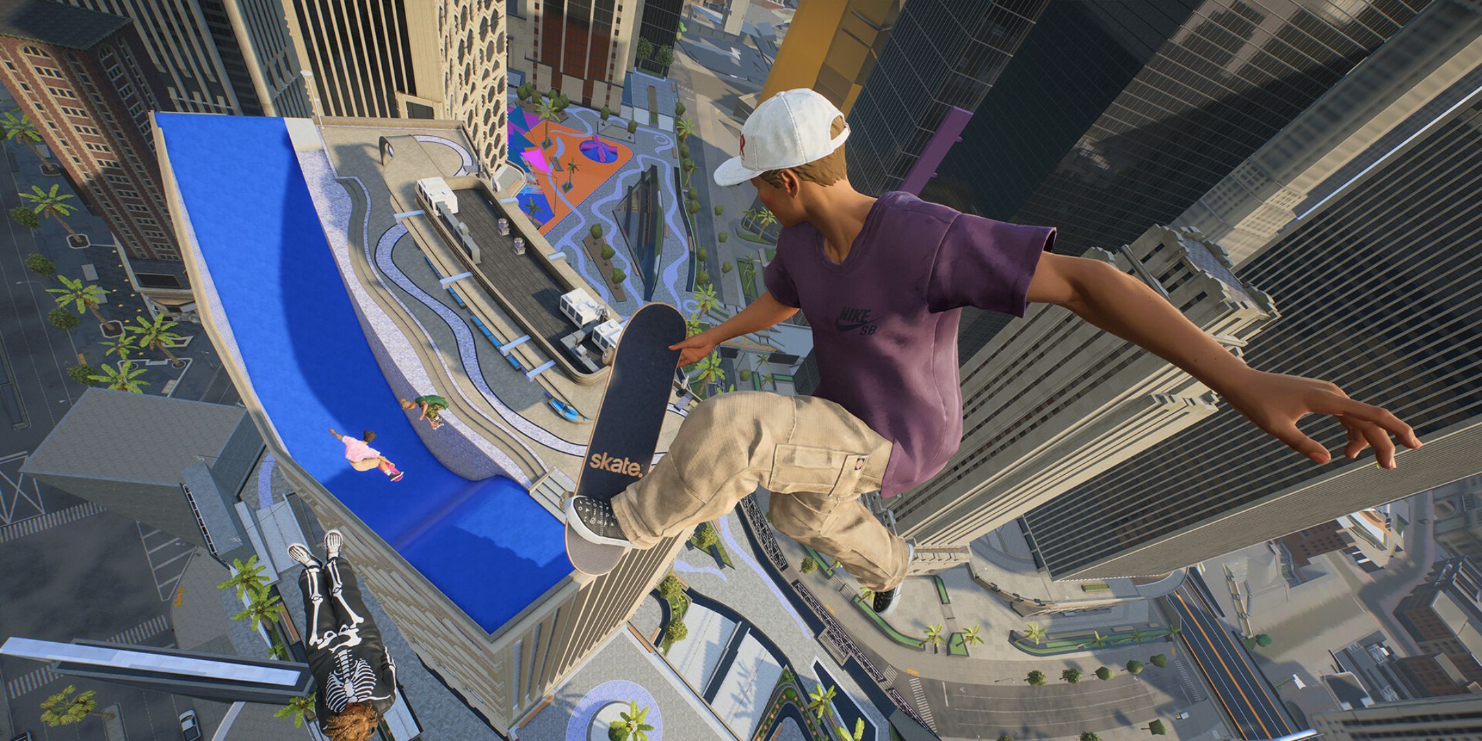 A skater ollieing over a building in Skate.