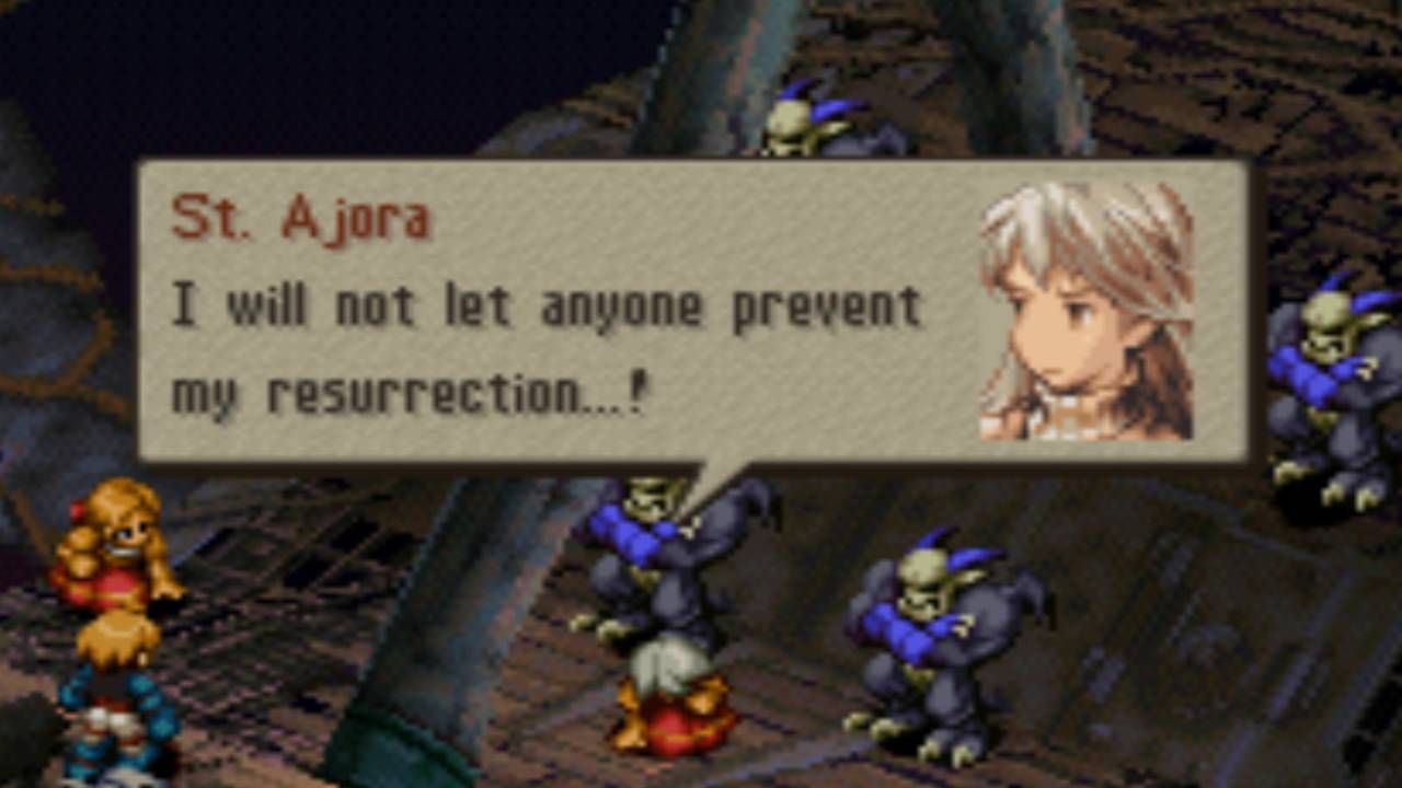 St. Ajora preparing for her revival in Final Fantasy Tactics.