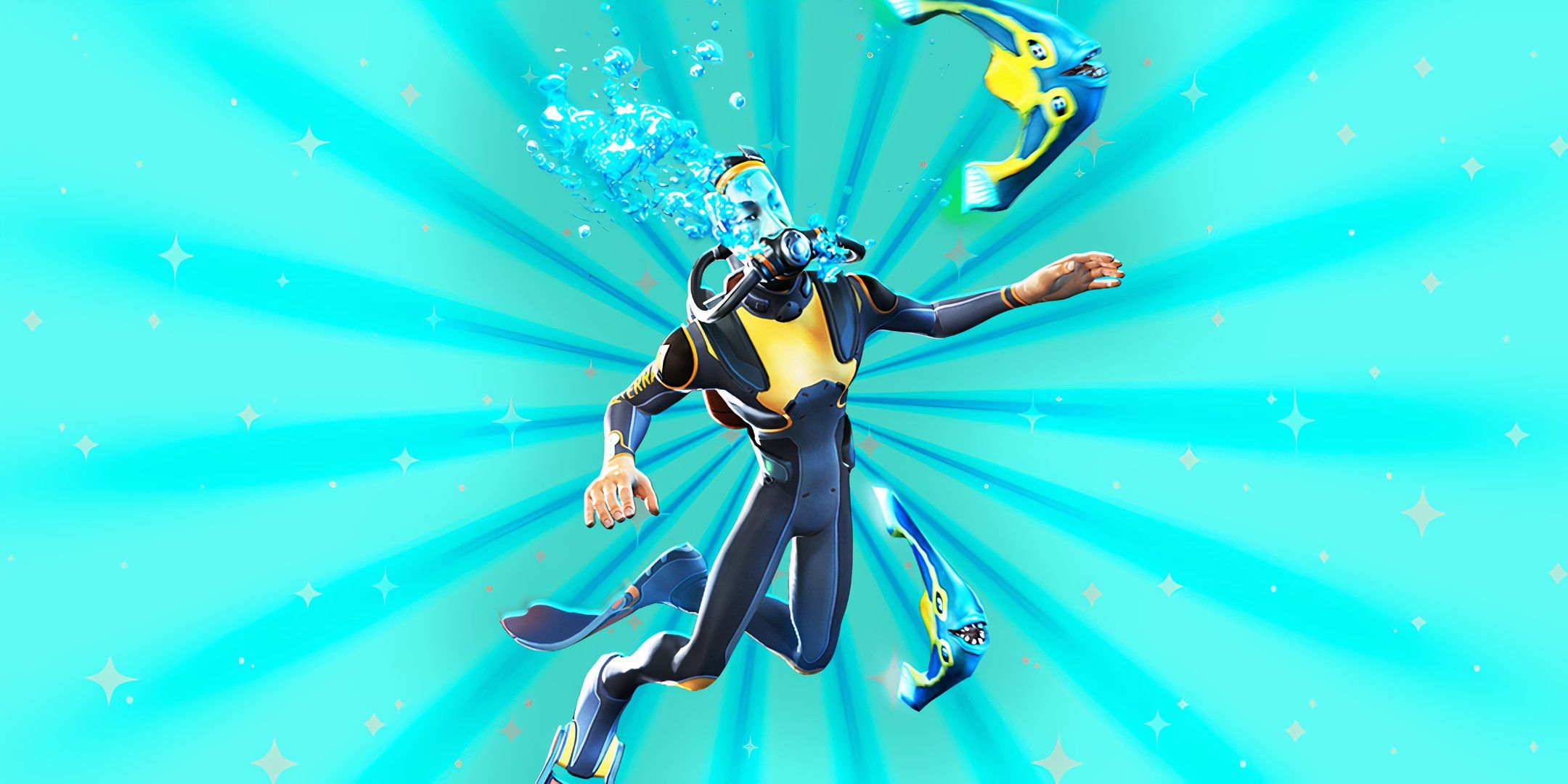 Subnautica diver set against a blue backdrop.