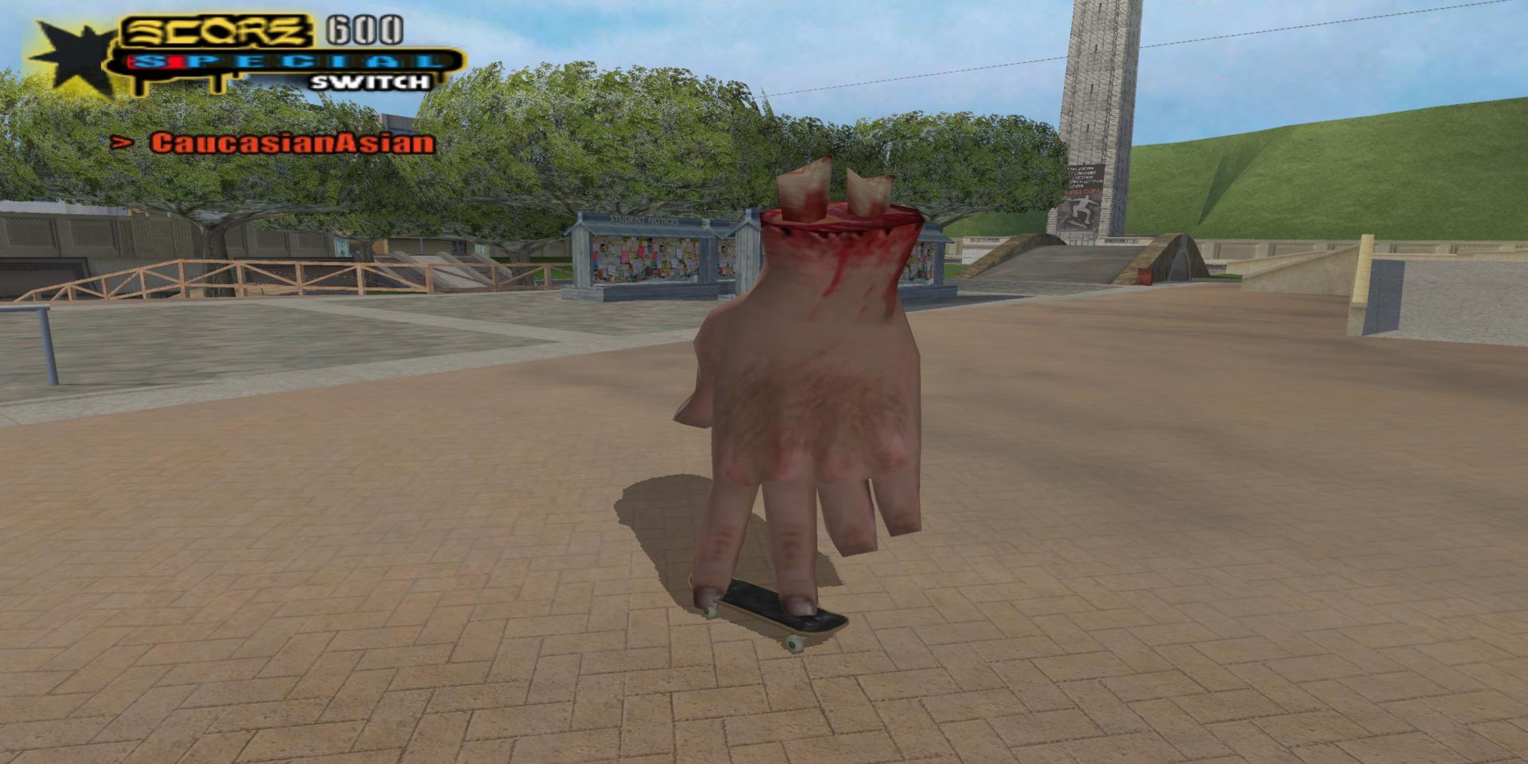 The Hand rides a skateboard in Tony Hawk's Underground 2.