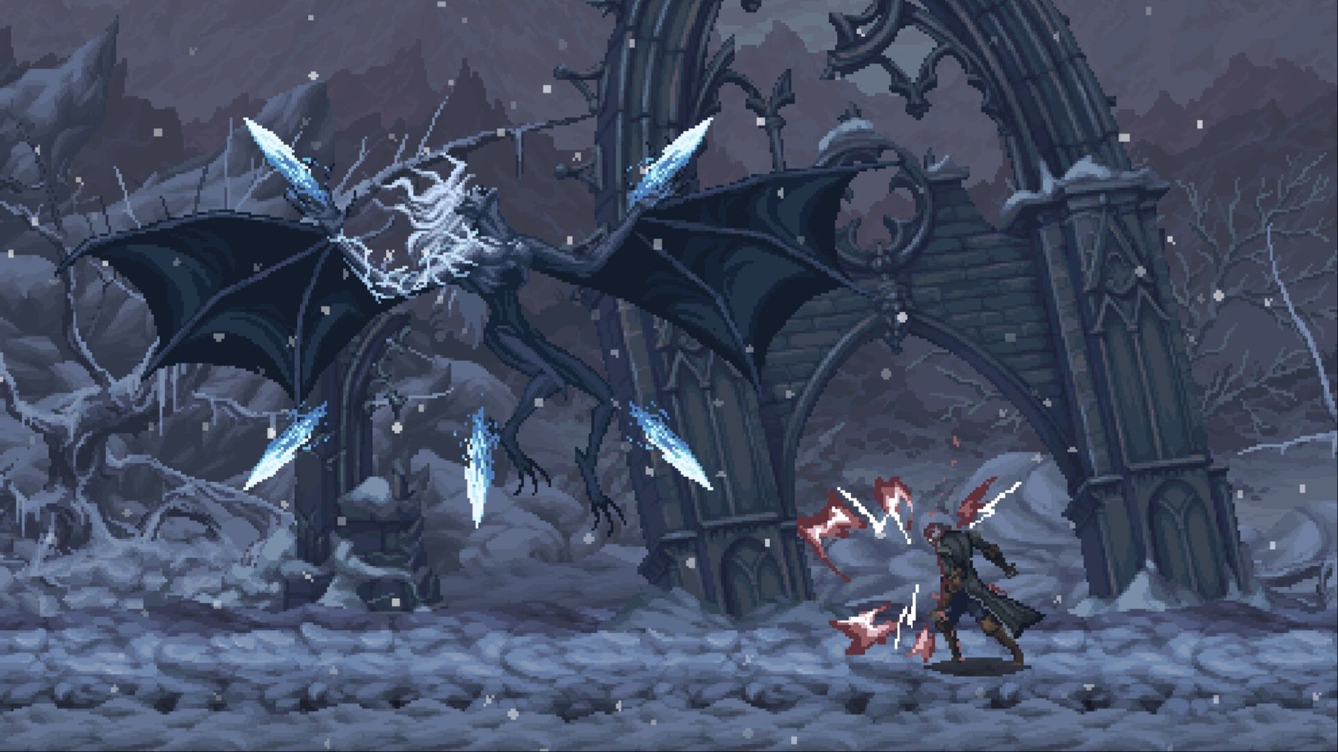A screenshot showcasing an intense boss encounter in The Last Faith.