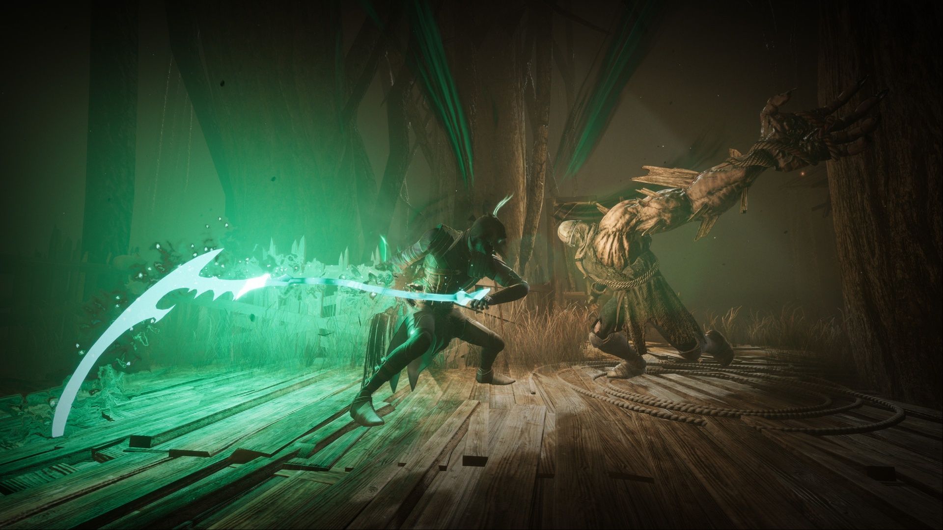 Corvus using his plague-imbued scythe to defeat an enemy in Thymesia.
