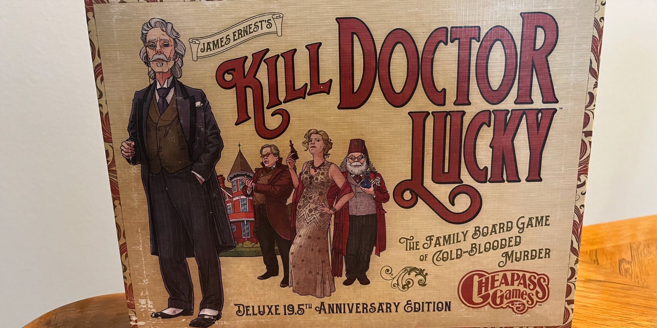 The box cover art for the board game KIll Doctor Lucky.