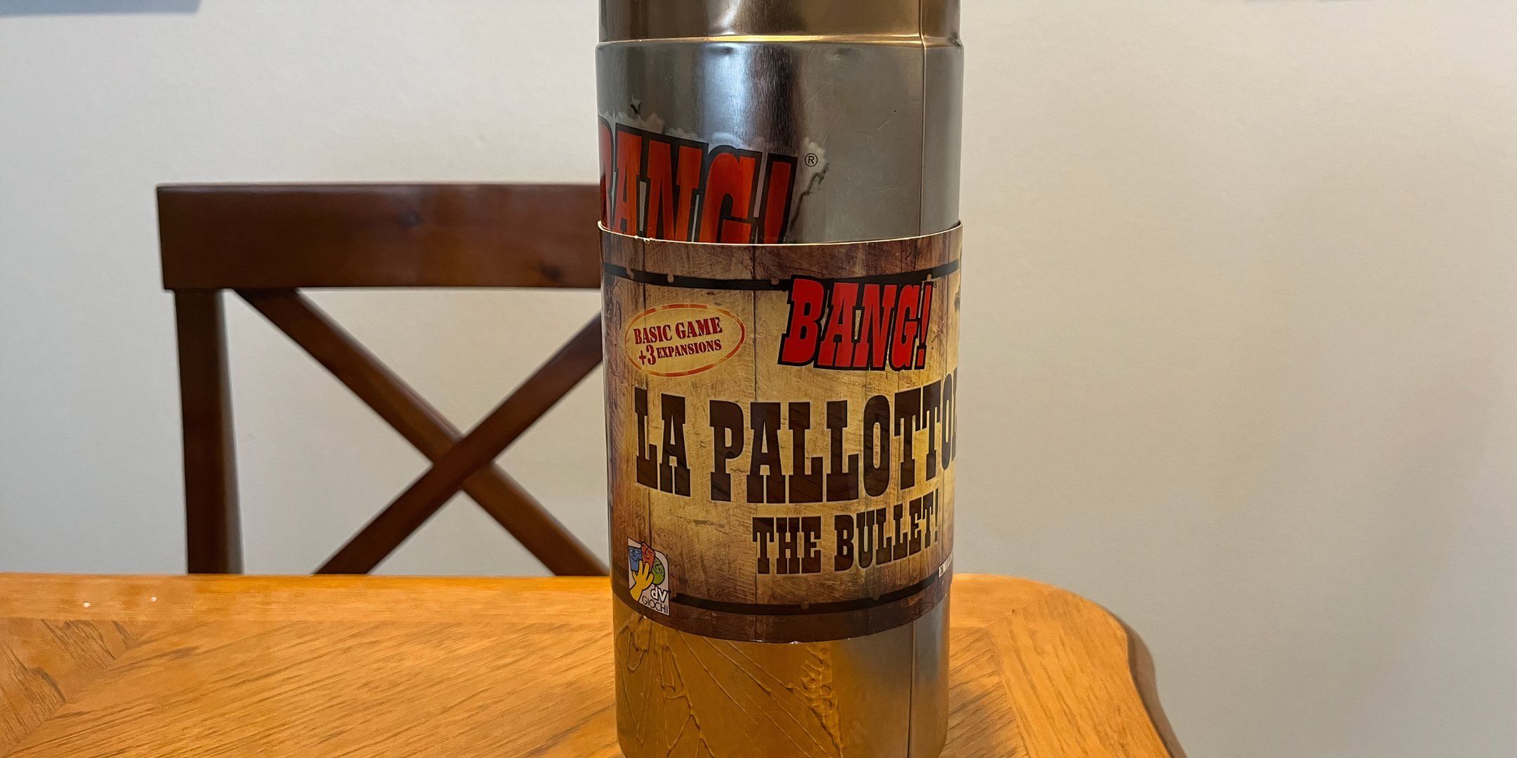 The bullet-shaped box of the Bang! board game.