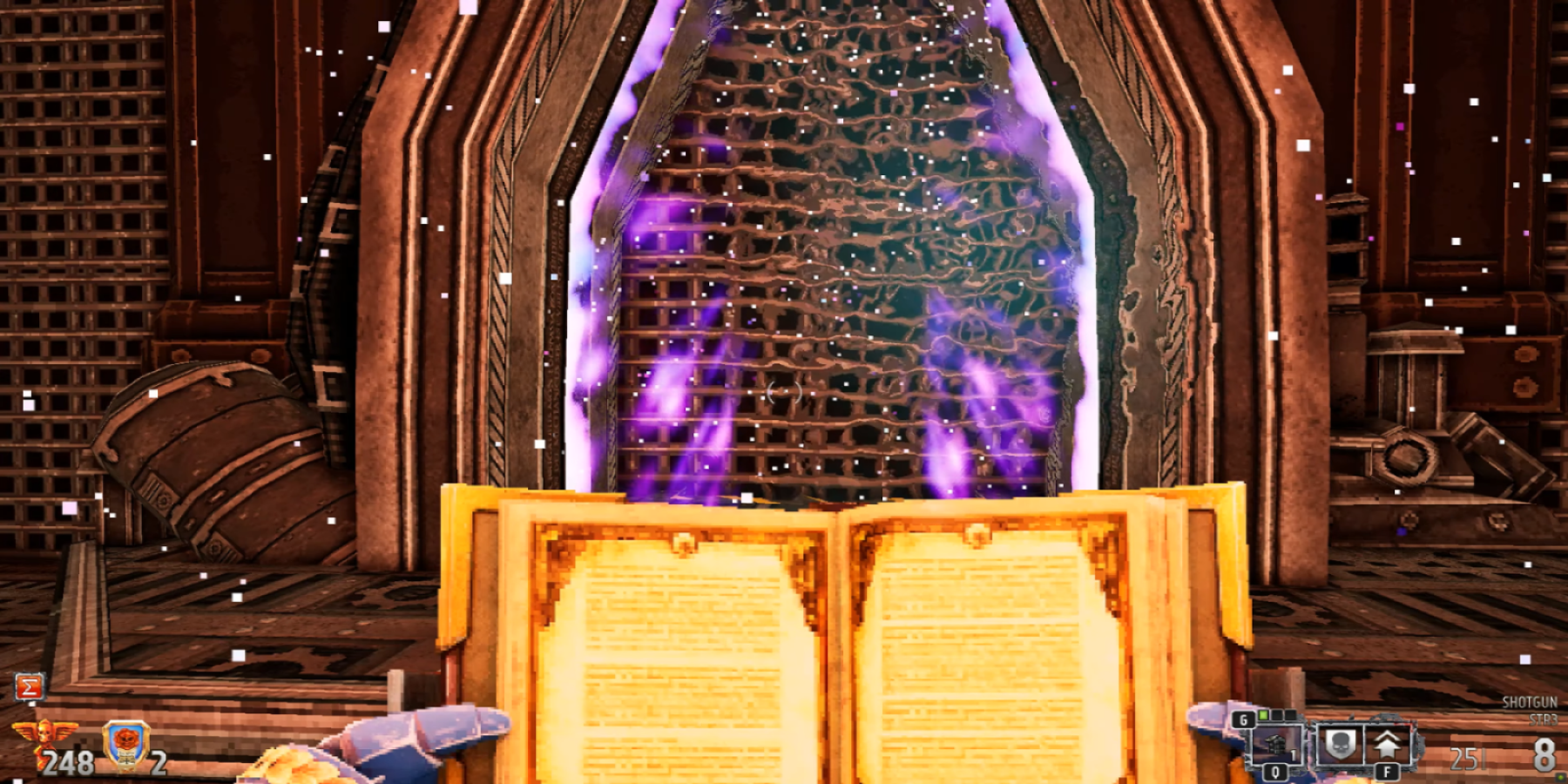 a-key-frame-from-warhammer-40k-boltgun-showing-the-player-reading-a-religious-tome.png