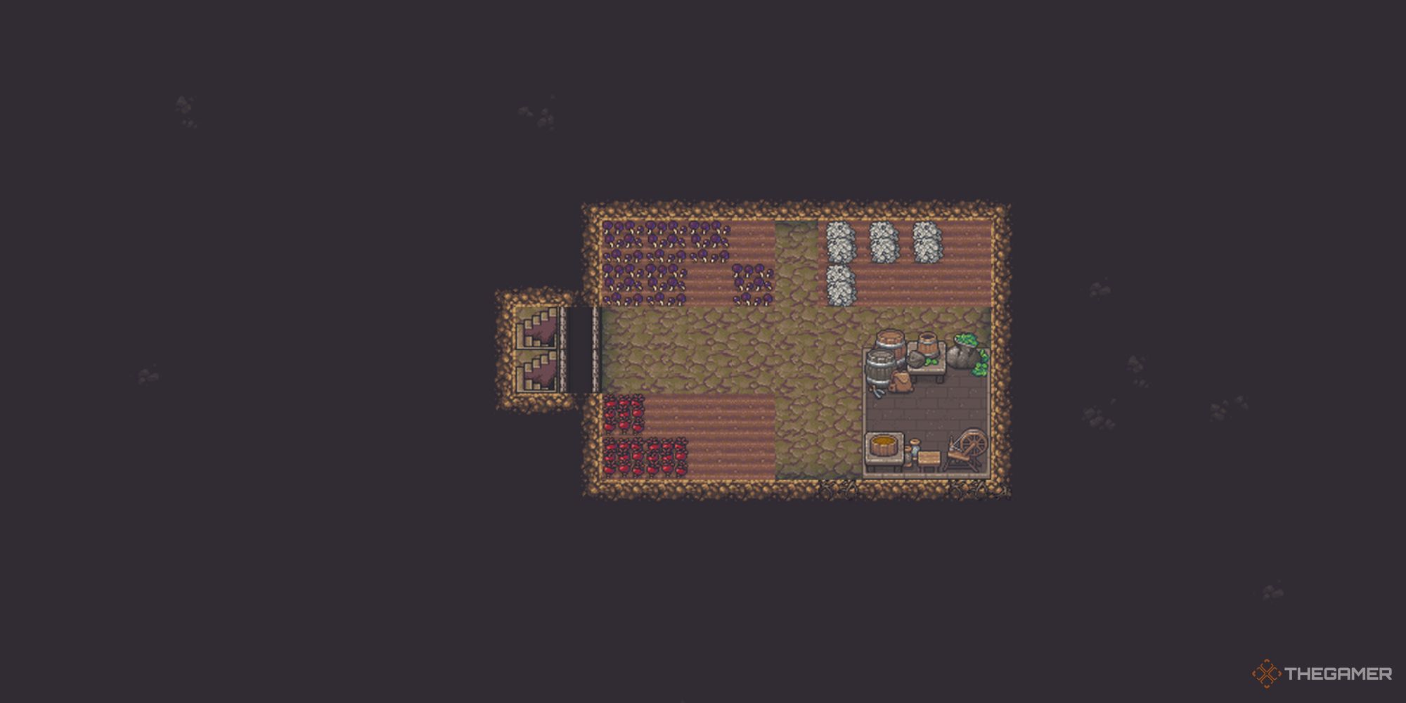 Dwarf Fortress underground farm with crops growing
