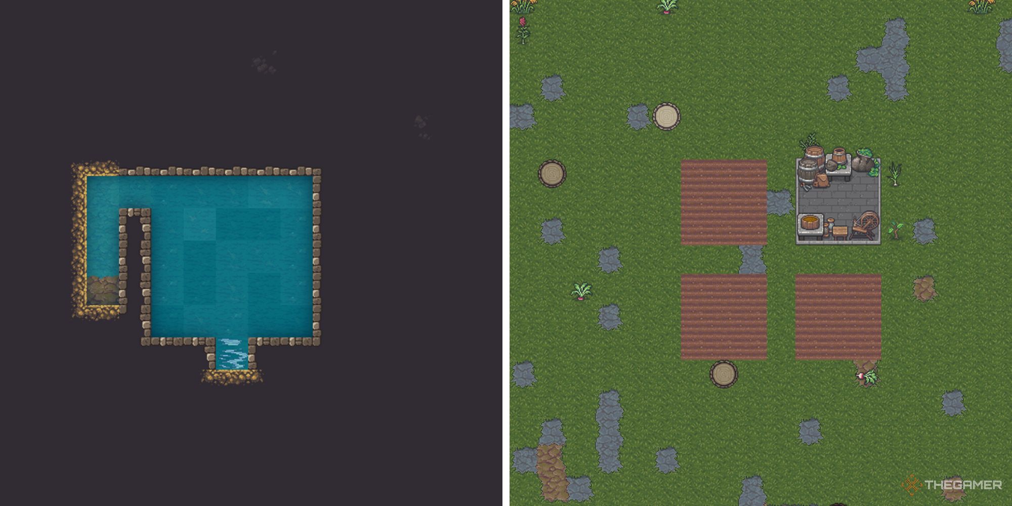 Dwarf Fortress a flooded room and a surface farm