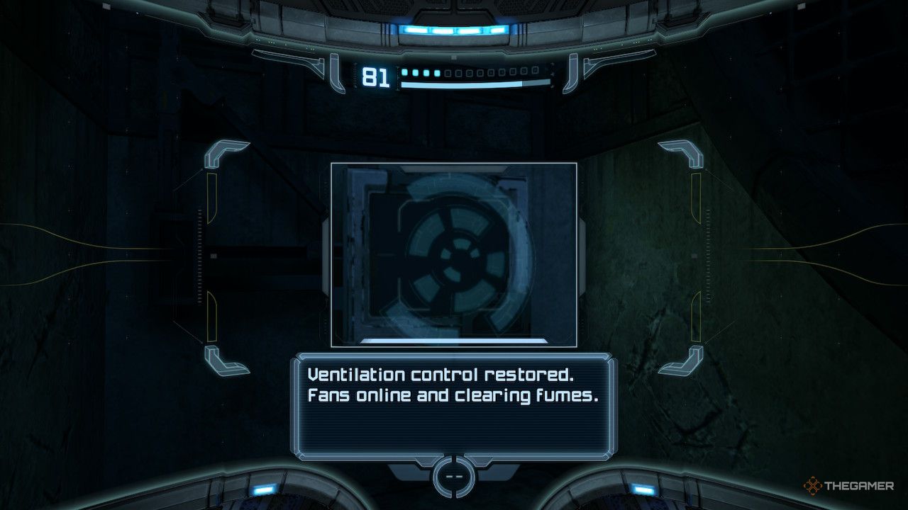 Samus restores power to the ventilation shaft.