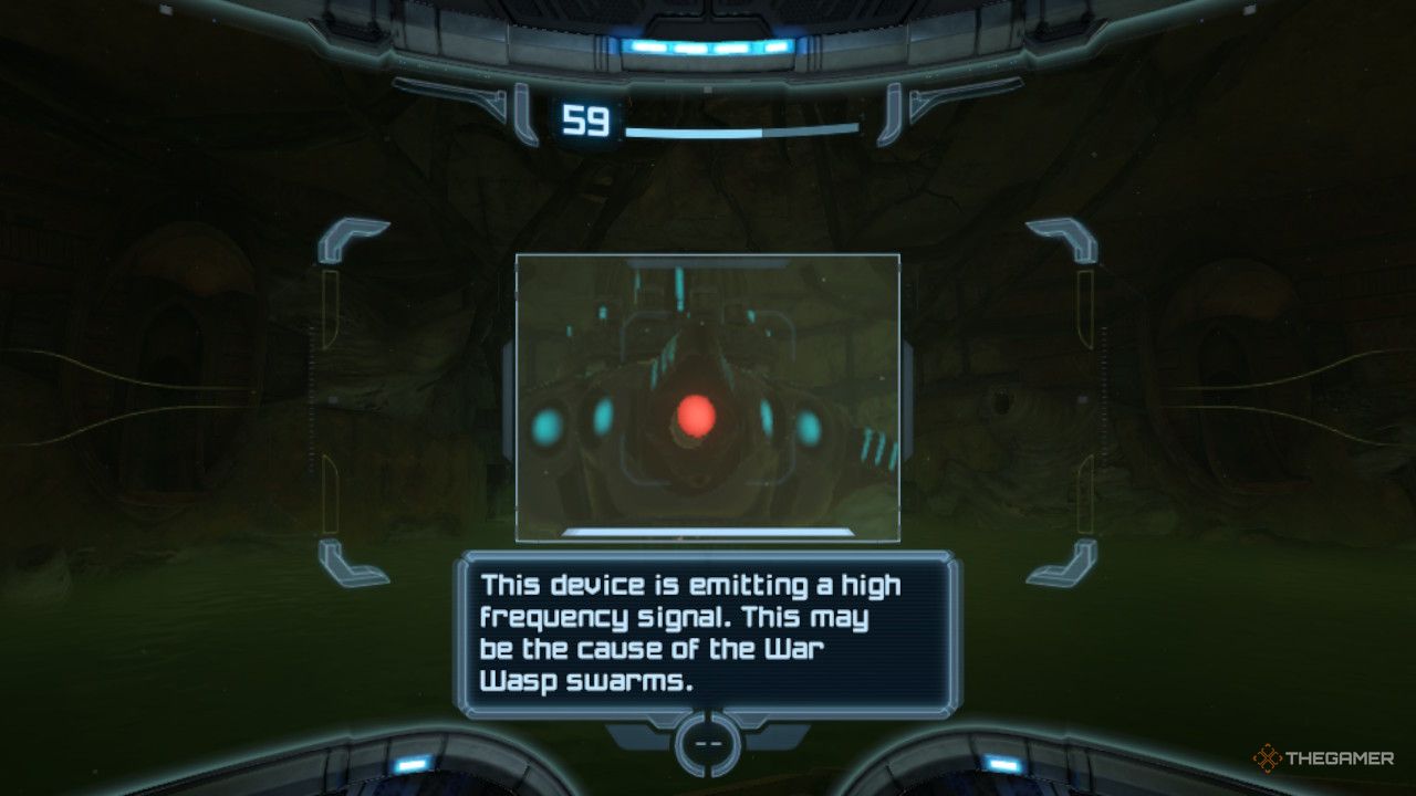 Samus scans the Hive Totem, discovering its weak spot and what it's used for.