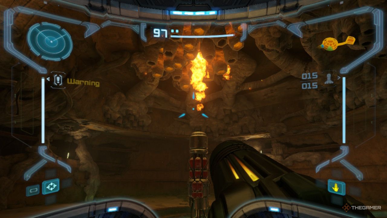 The incinerator blasts the war wasp hive above it.