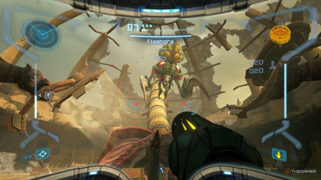 Samus fighting Flaahgra