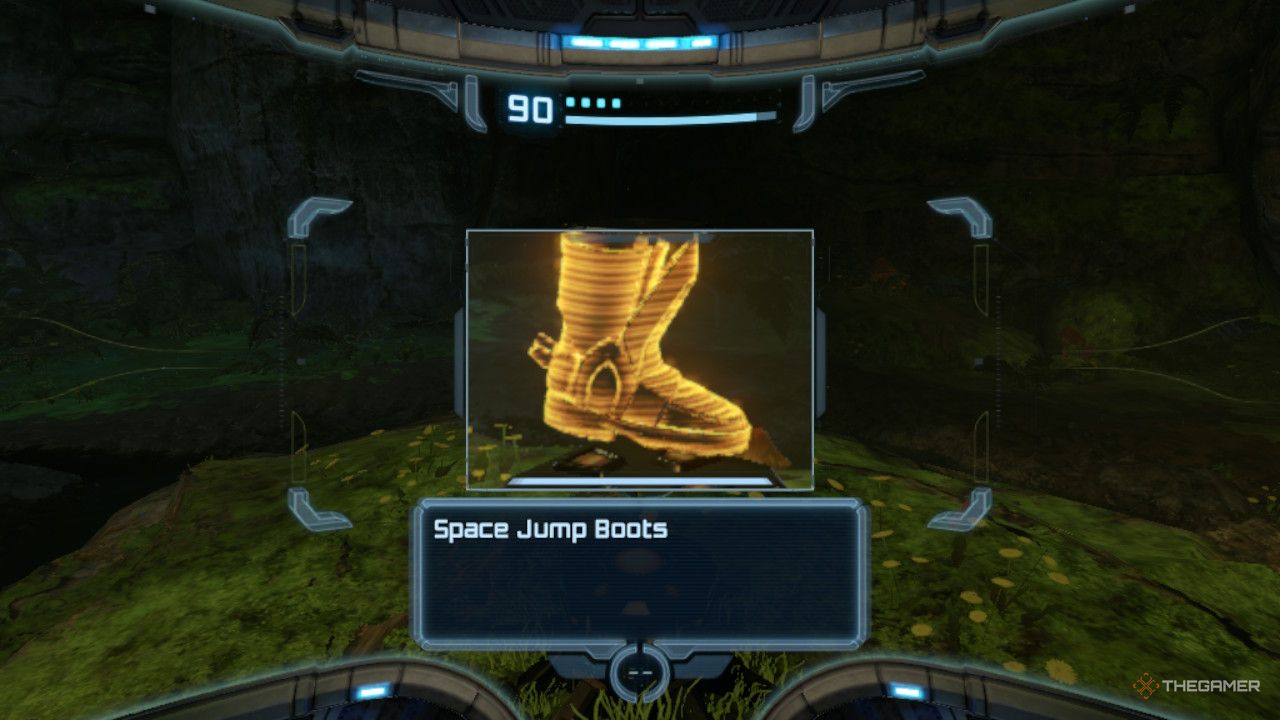 Samus scans the space jump boots.