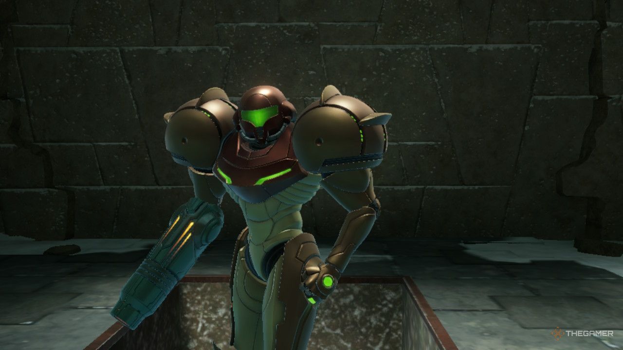 Samus turns around as the wave beam vanishes from sight, but walls come down freeing baby sheegoths.