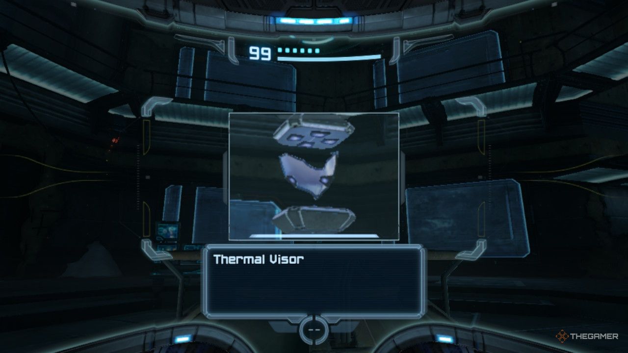 Samus scans the thermal visor before applying it.