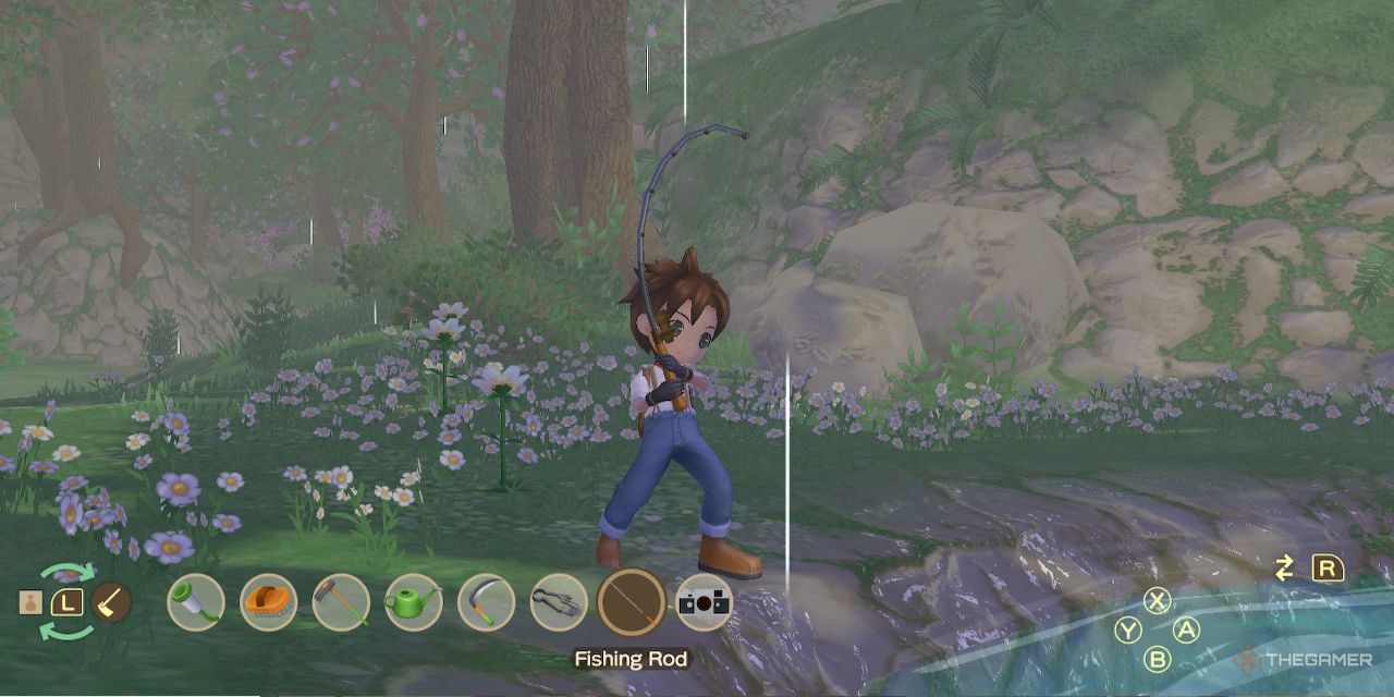The Farmer fishing at Goddess Pond in Story of Seasons A Wonderful Life