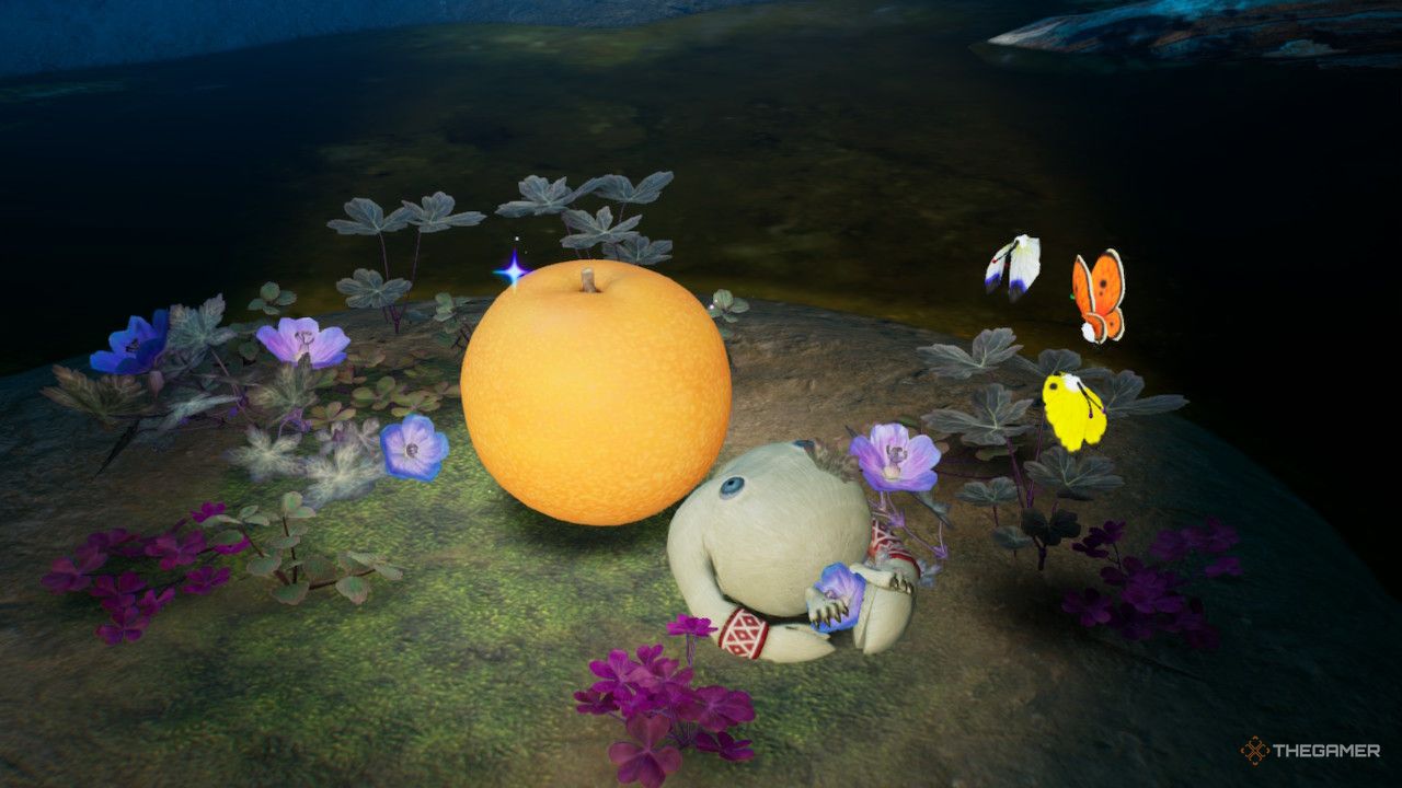 an orange near a mamuta treasure in Pikmin 4