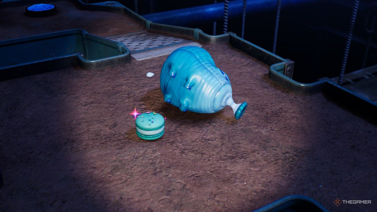 Blue Macaroon treasure in Pikmin 4 near a blue blowhog