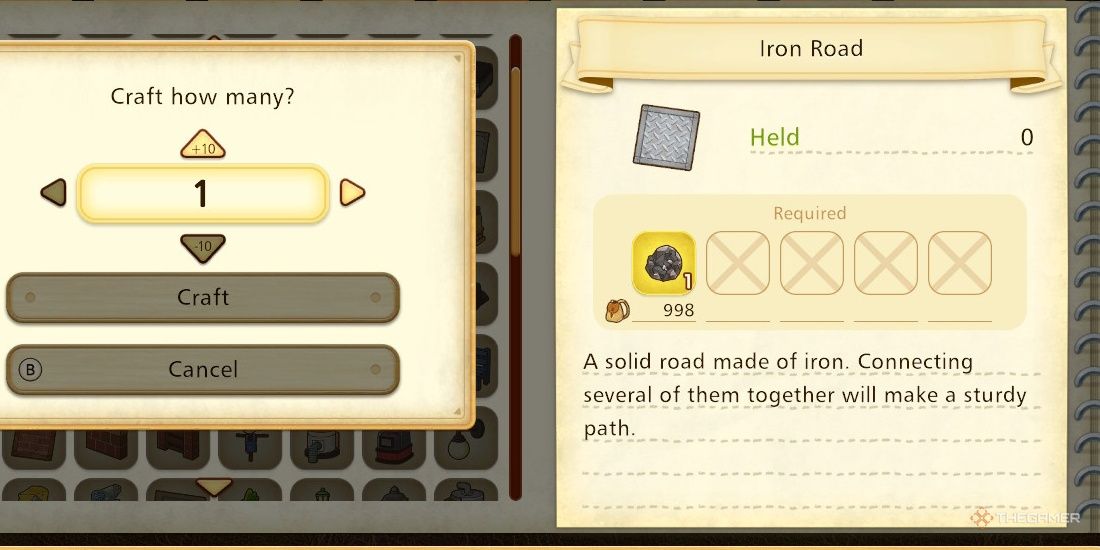 Crafting menu in SoS Pioneers of Olive Town