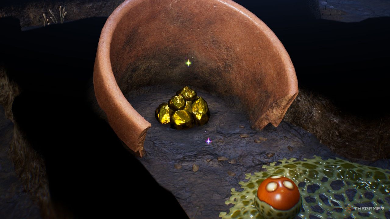 gold nuggets in a planter  treasure in Pikmin 4
