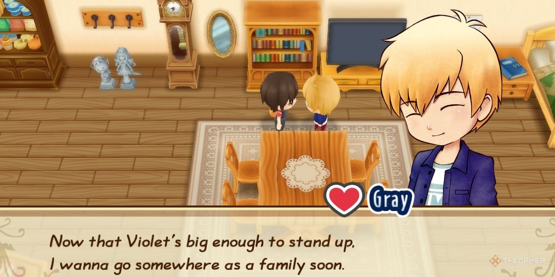 Gray talks about your child in your farmhouse in SoS: Friends of Mineral Town
