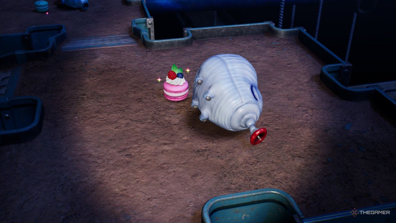punk macaroon near a blowhog  treasure in Pikmin 4