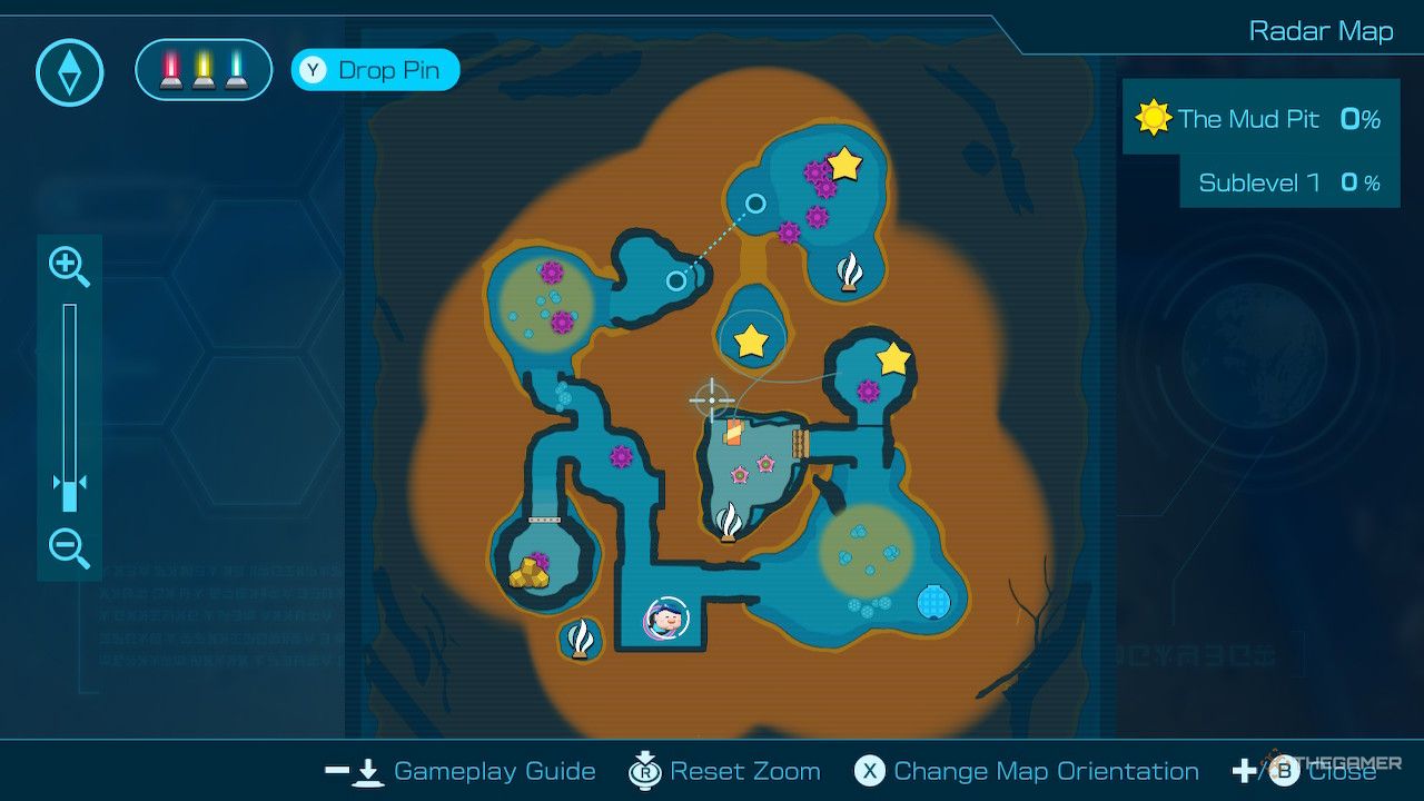 The Mud Pit sublevel 1 map in pikmin 4