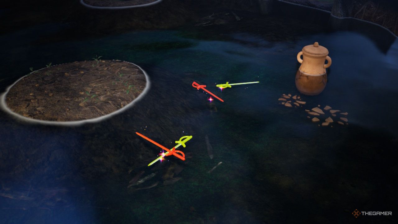 two red and two yellow cocktail swords treasure in Pikmin 4