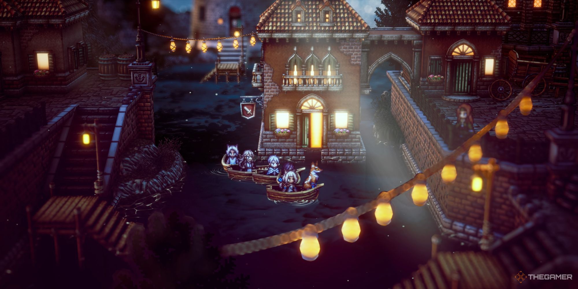 Canals in Harborlands town in Octopath Traveler 2
