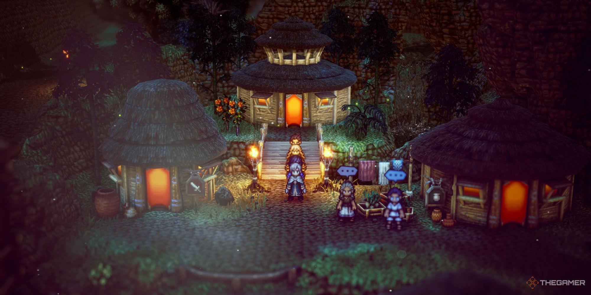 Houses at night in Toto’haha in Octopath Traveler 2