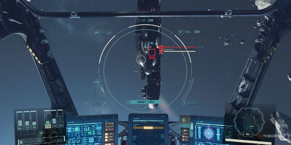 engaged in a space battle with the Crimson Fleet Captain on Starfield
