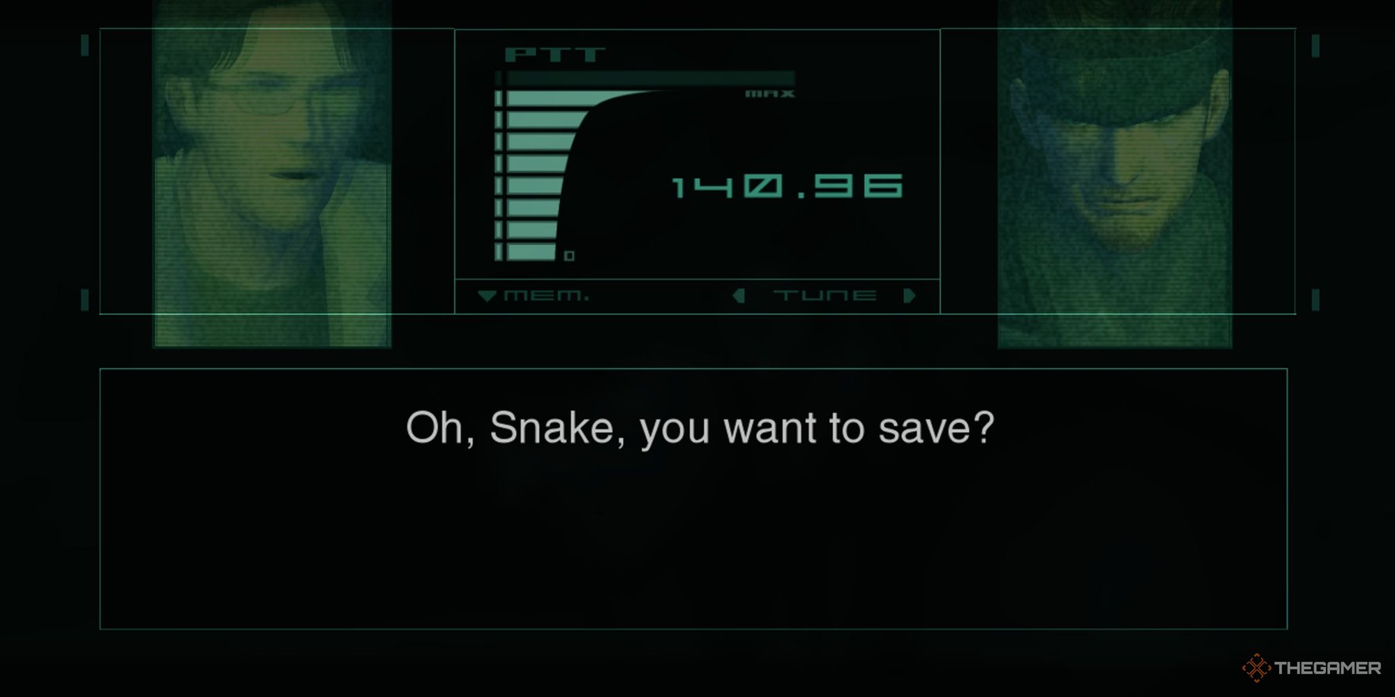 Snake about to save the game in Metal Gear Solid 2
