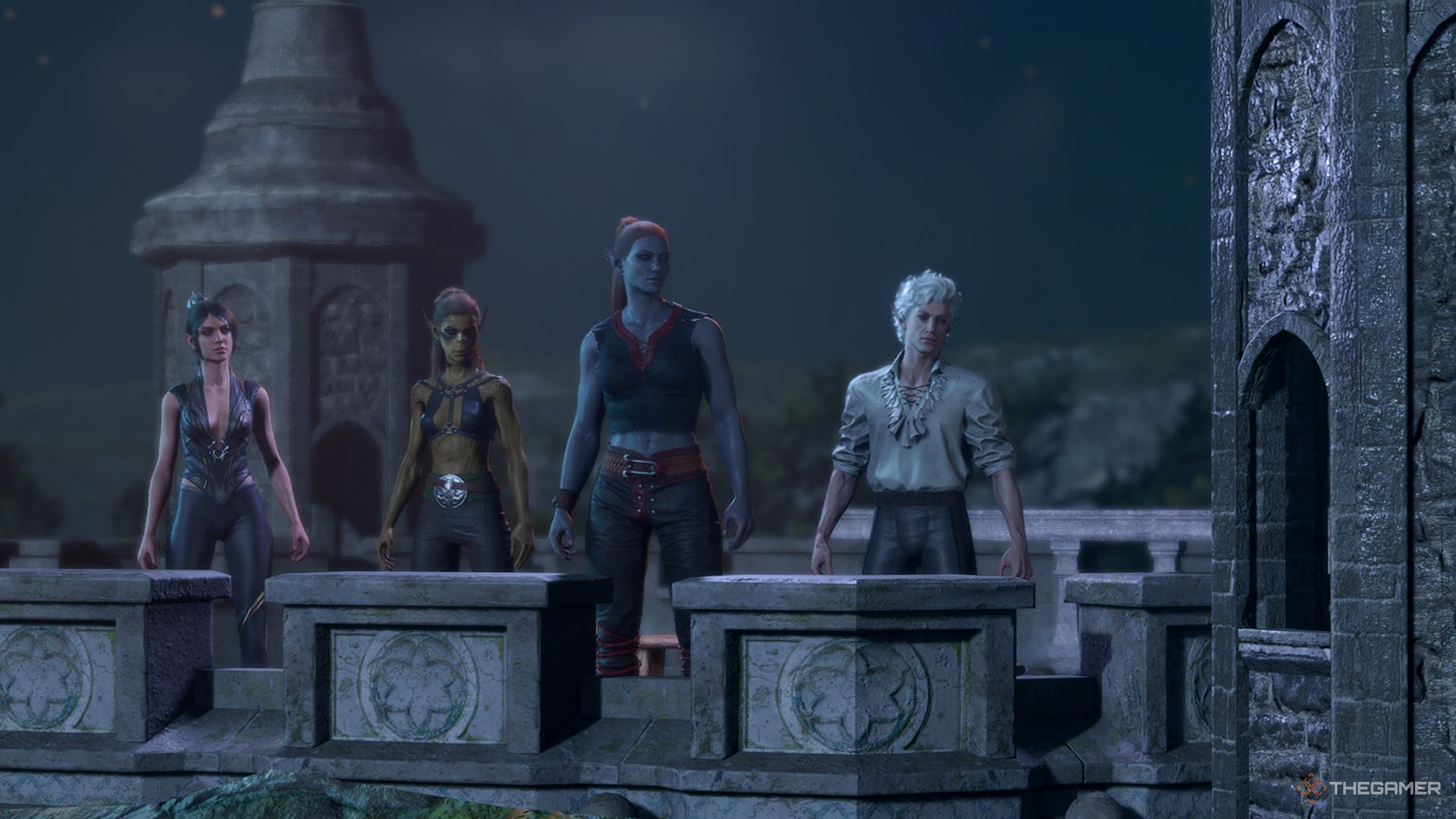 The Dark Urge and the party overlooking Baldur's Gate in Baldur's Gate 3