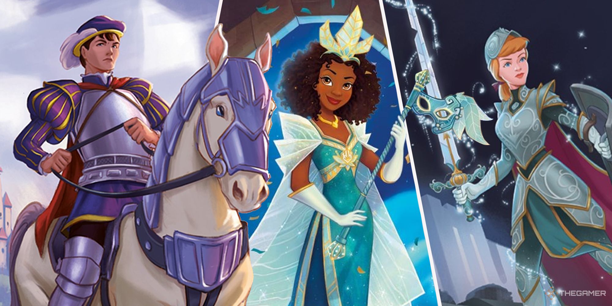 Combined image of the prince, Tiana, and Cinderella Image Disney Lorcana