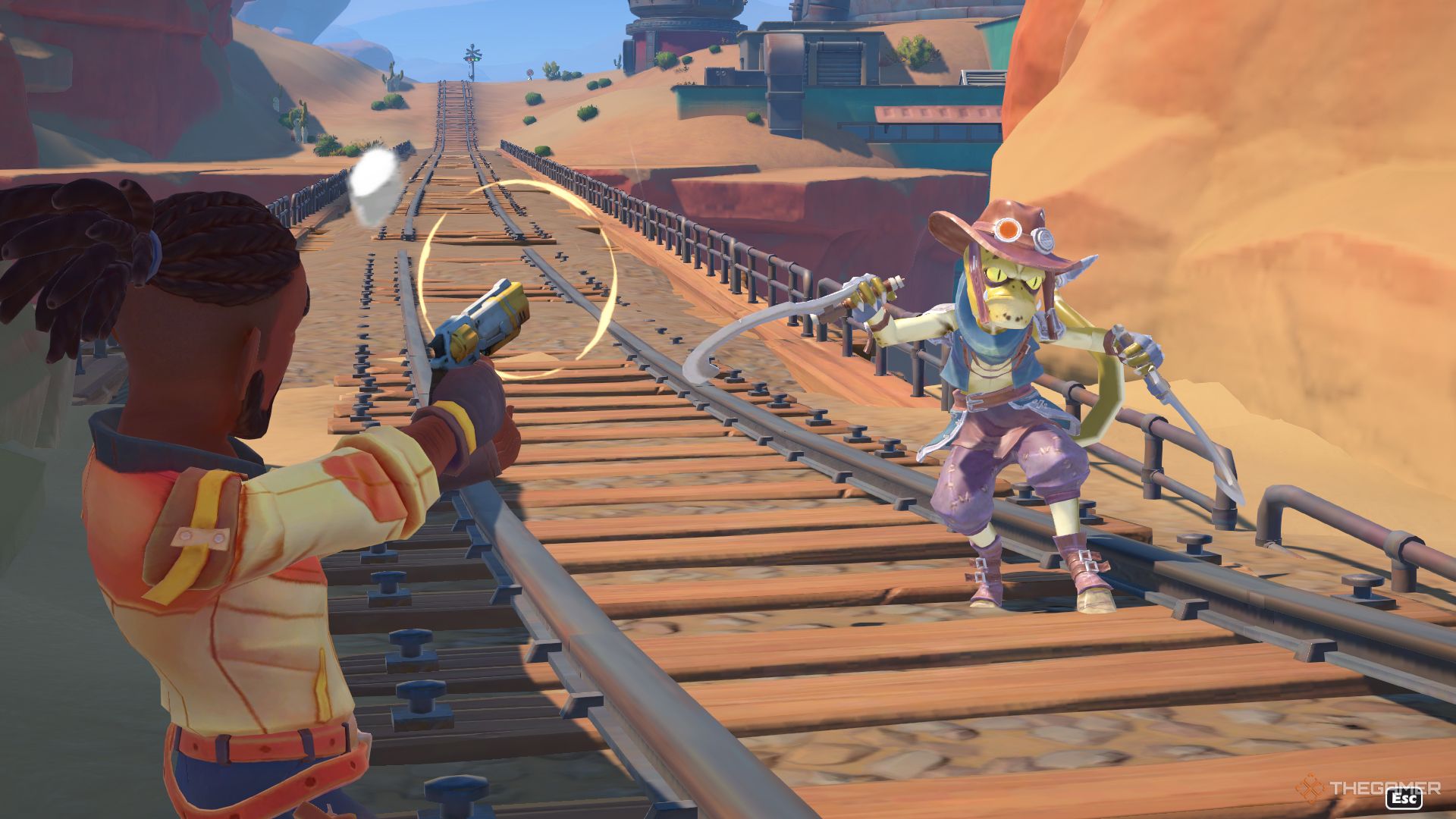 Justice fighting the Geeglers in My Time At Sandrock