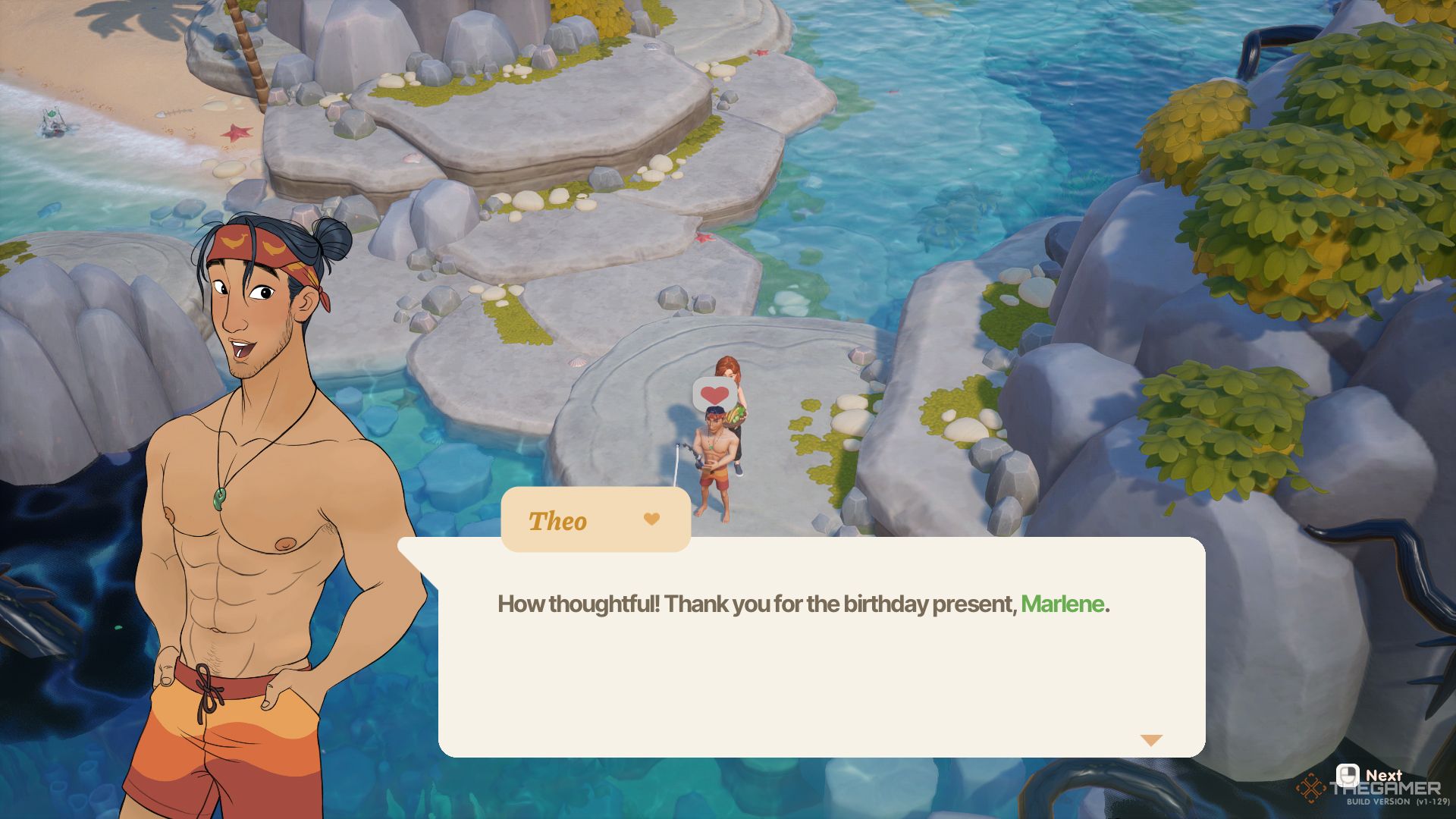 Theo likes birthday presents in Coral Island